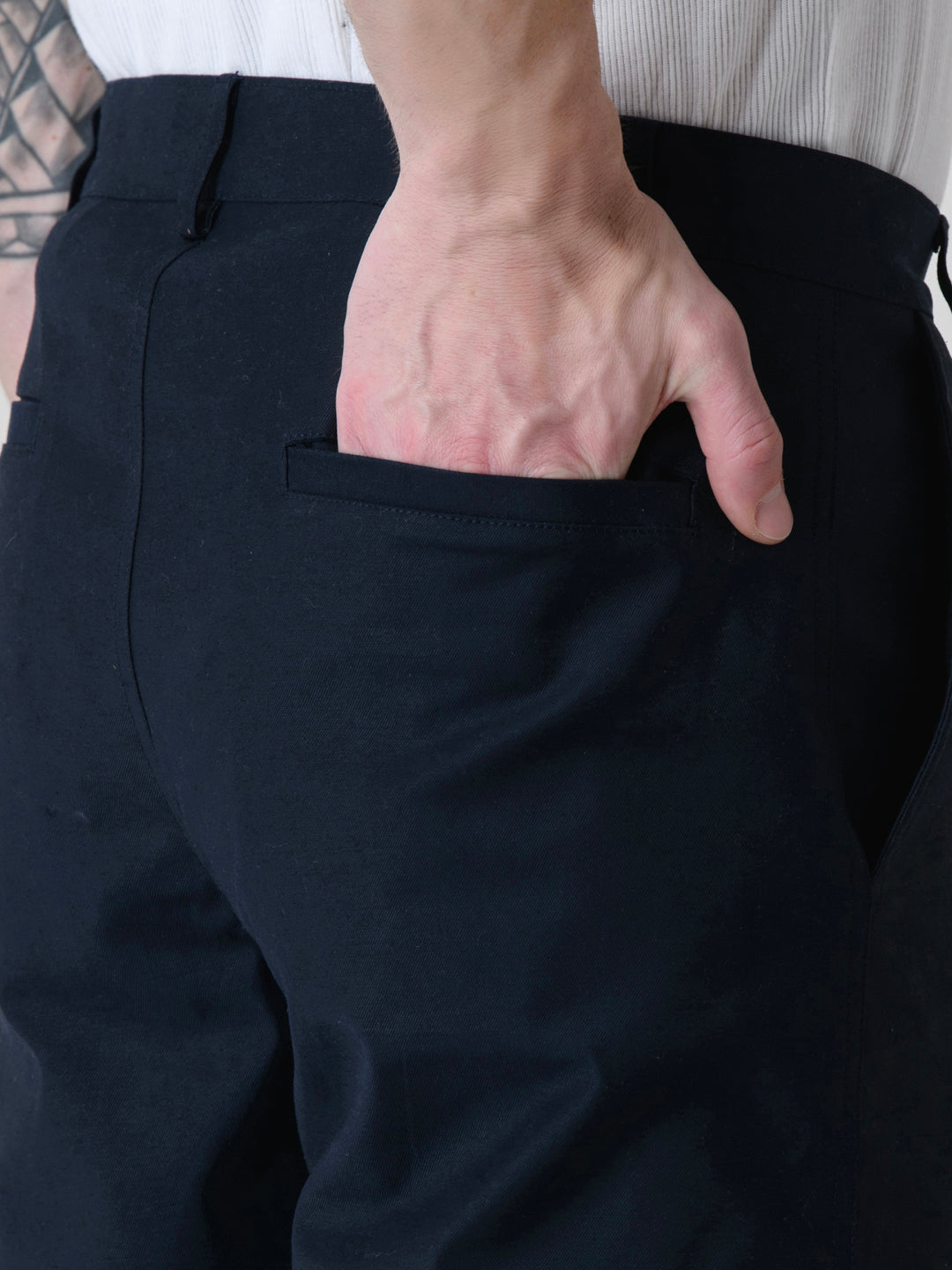 Navy Blue Solid Cargo Pants