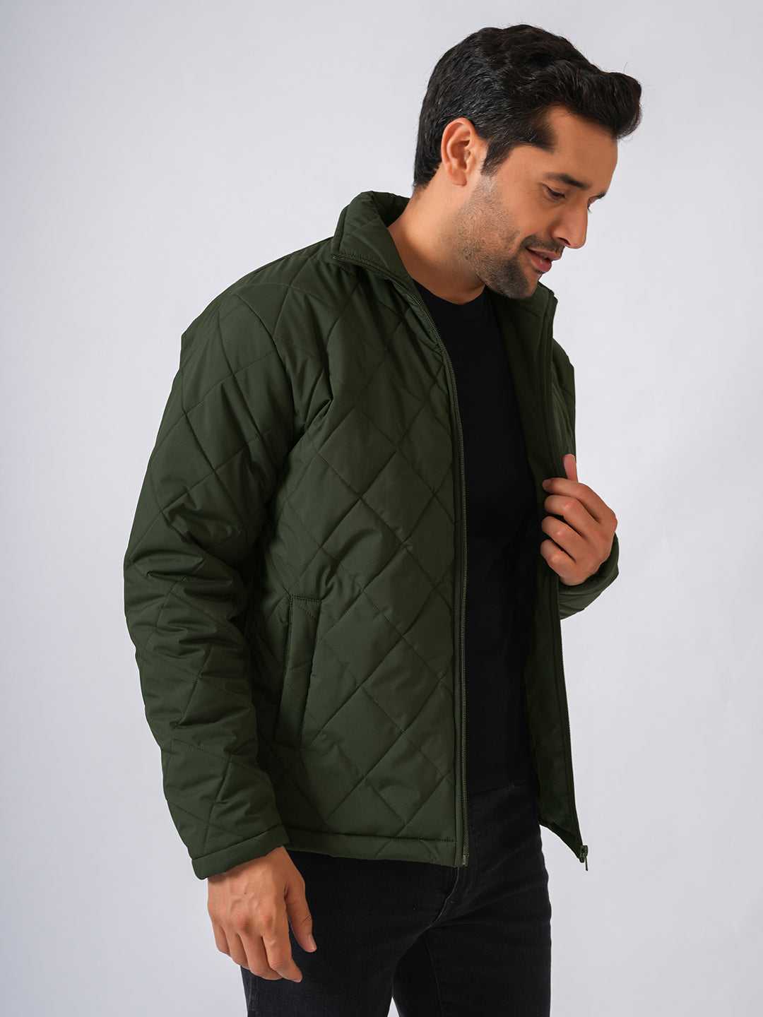 Olive Green Solid Lightweight Quilted Jacket