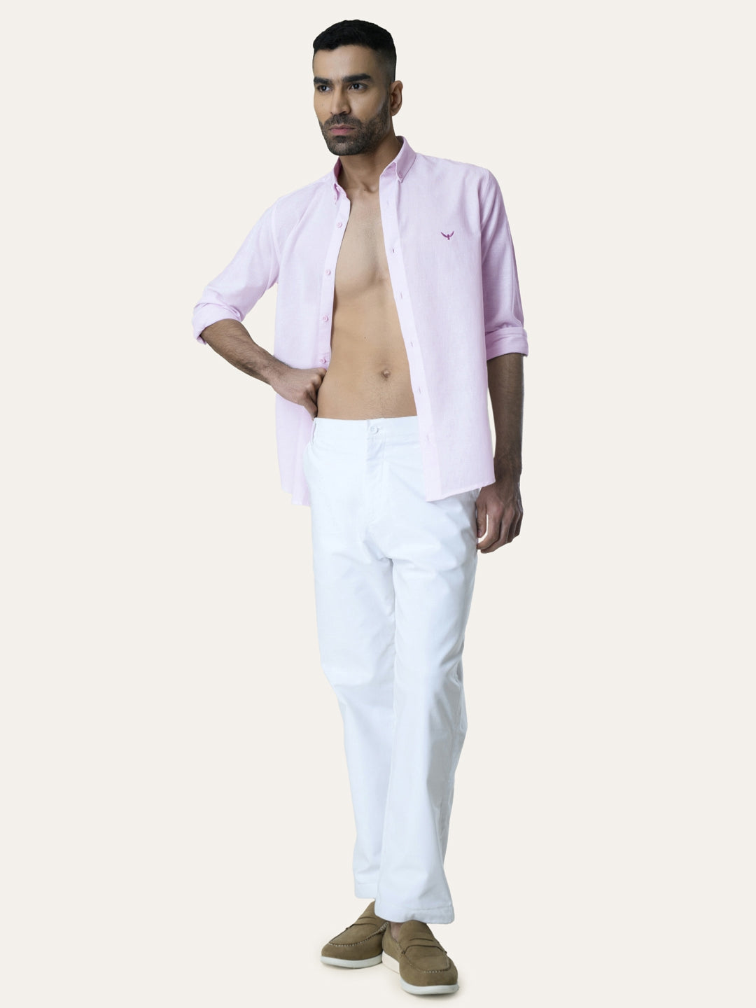 Light Pink Solid Slim Fit Linen Cotton Shirt
