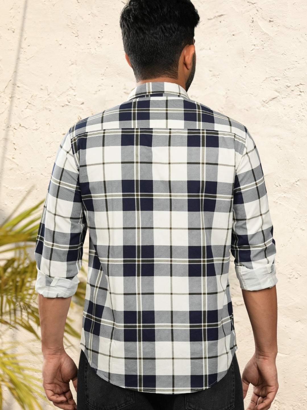 Navy Blue Checks Cotton Shirt