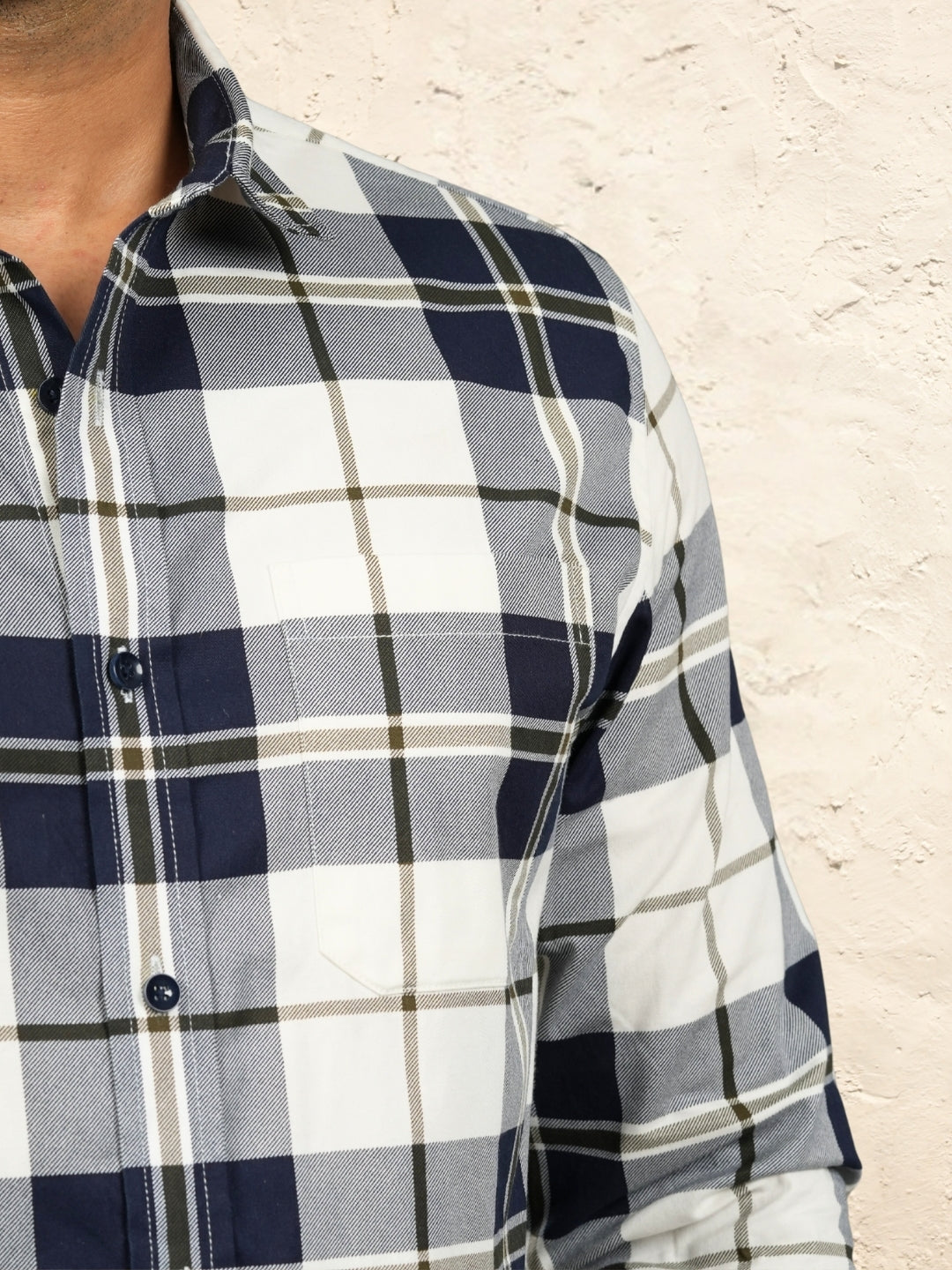 Navy Blue Checks Cotton Shirt