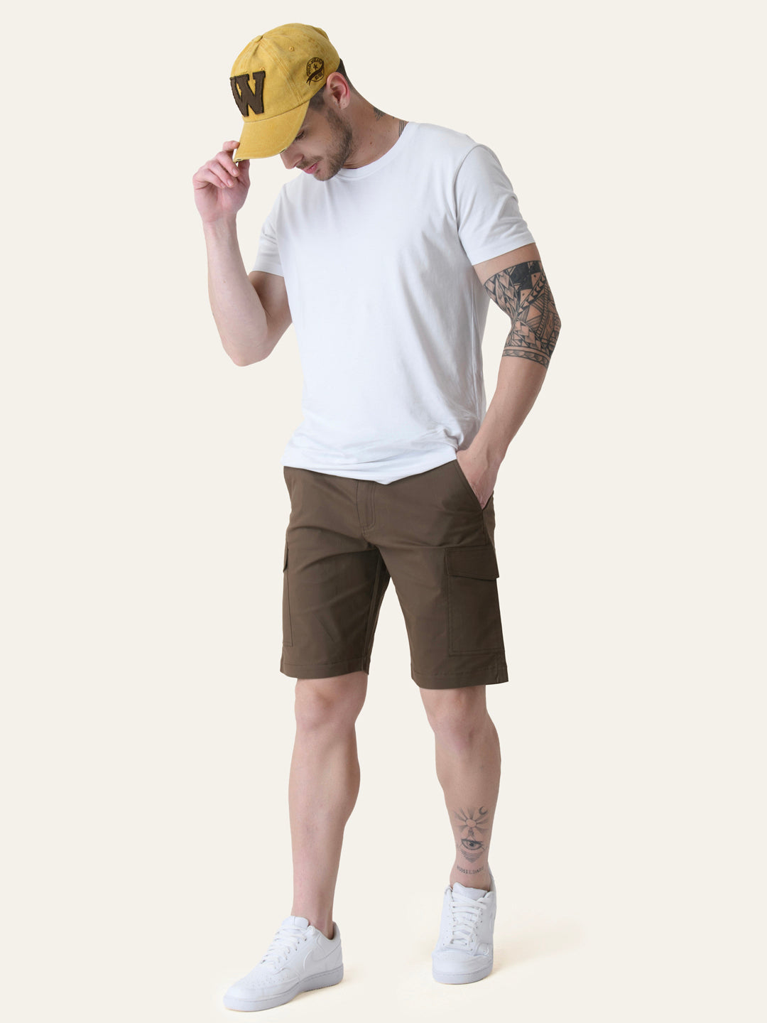 Twill Cotton Brown Solid Shorts