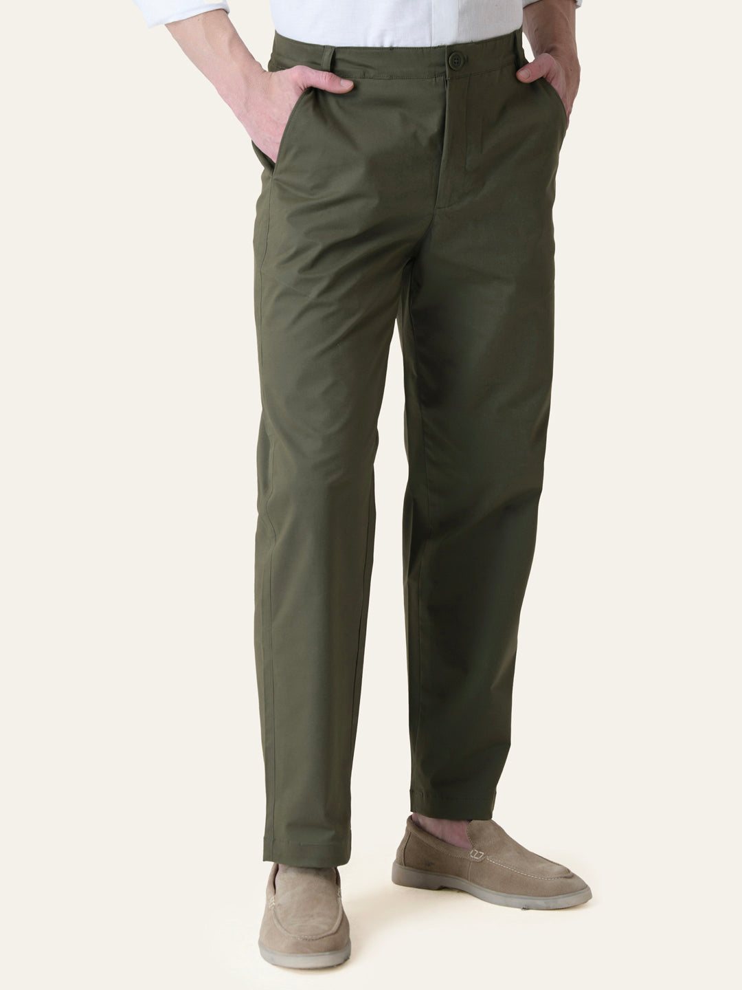 Olive Green Solid Slim Fit Chinos