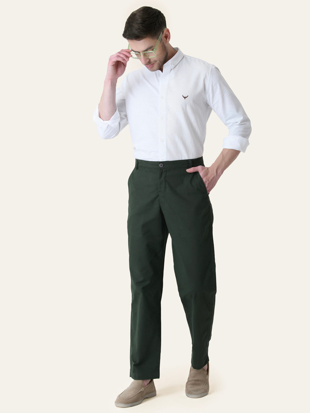 Bottle Green Solid Slim Fit Chinos
