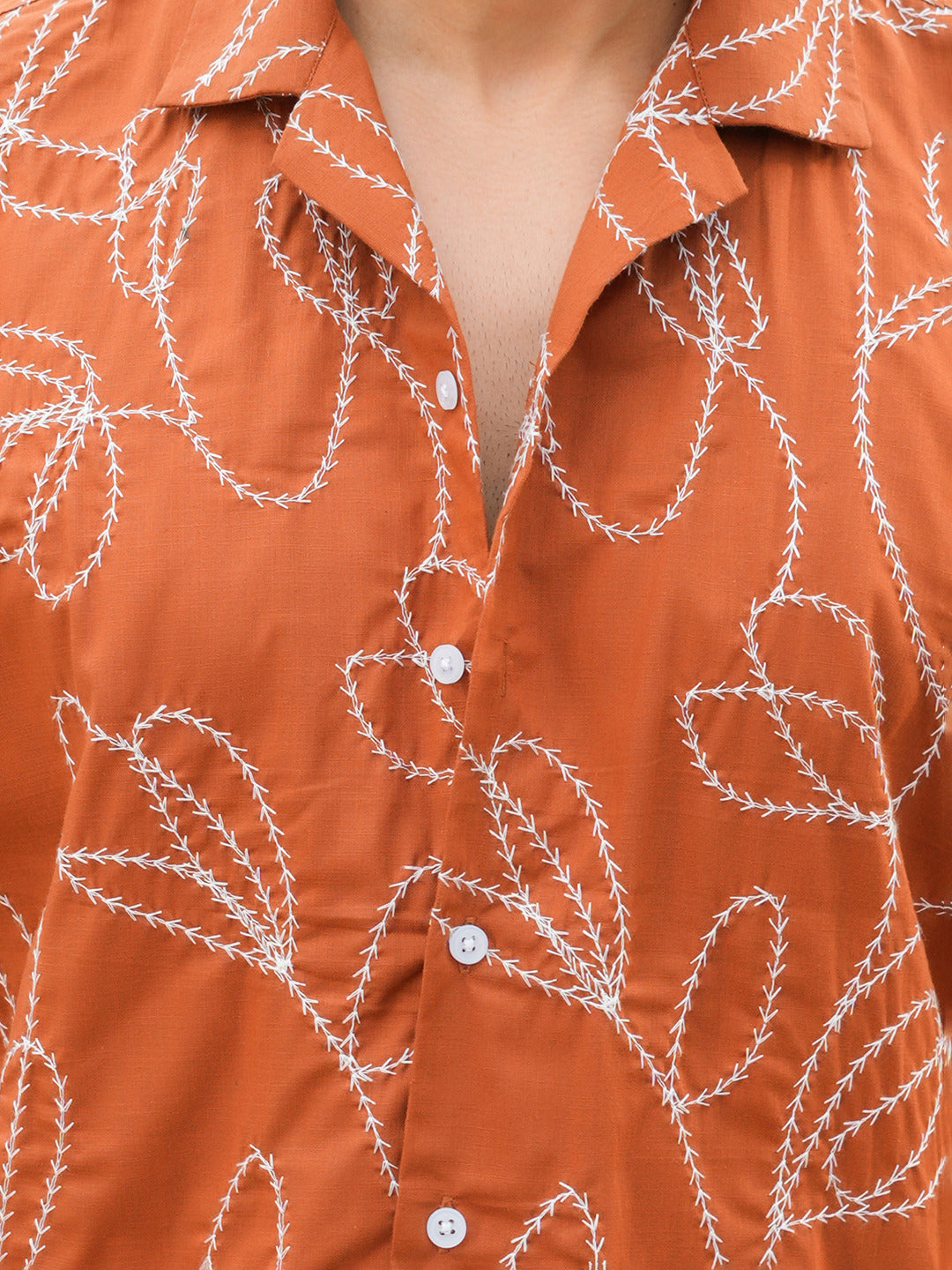 Rust Embroidery Linen Cotton Shirt