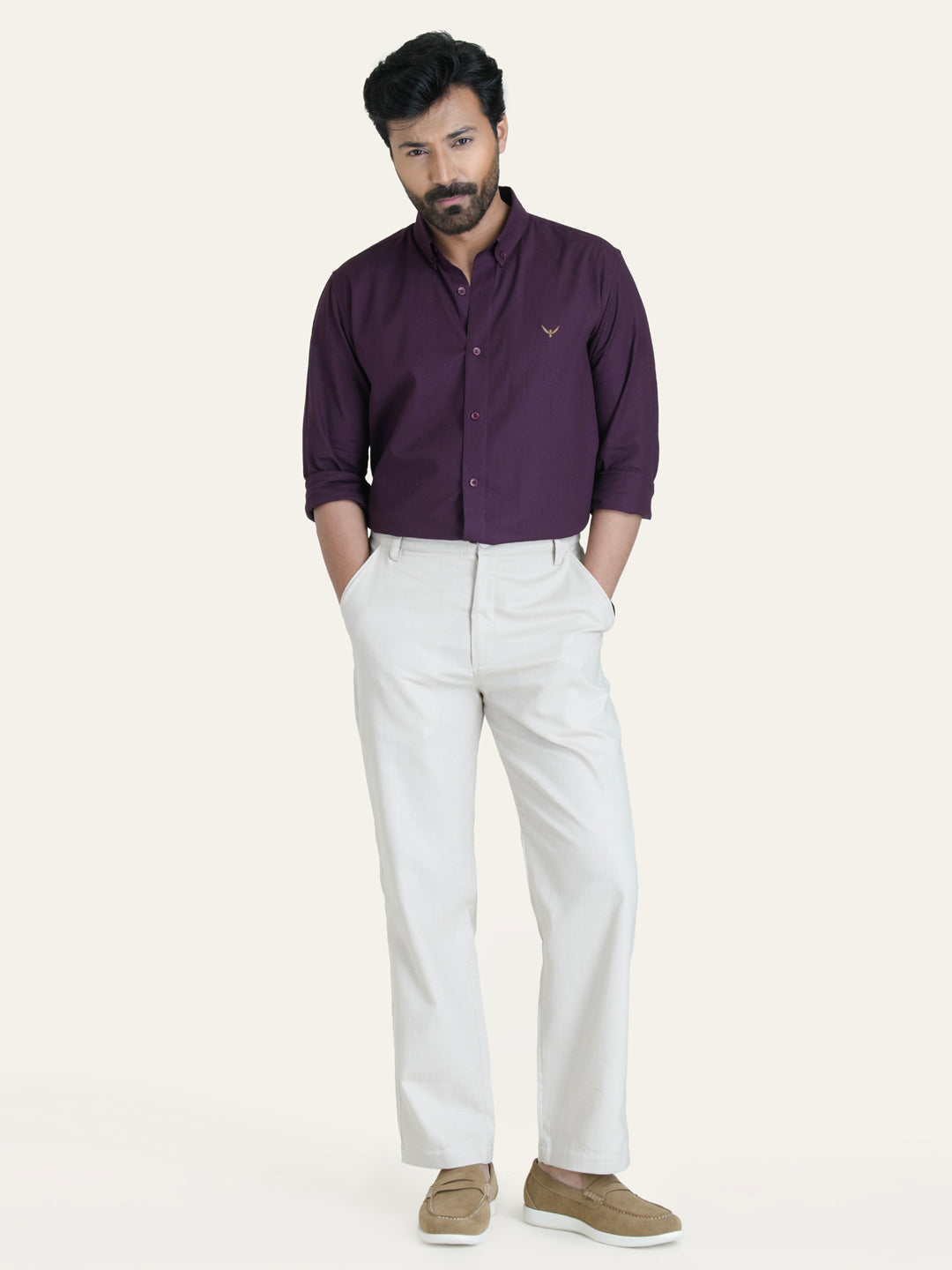 Wine Solid Slim Fit Linen Cotton Shirt