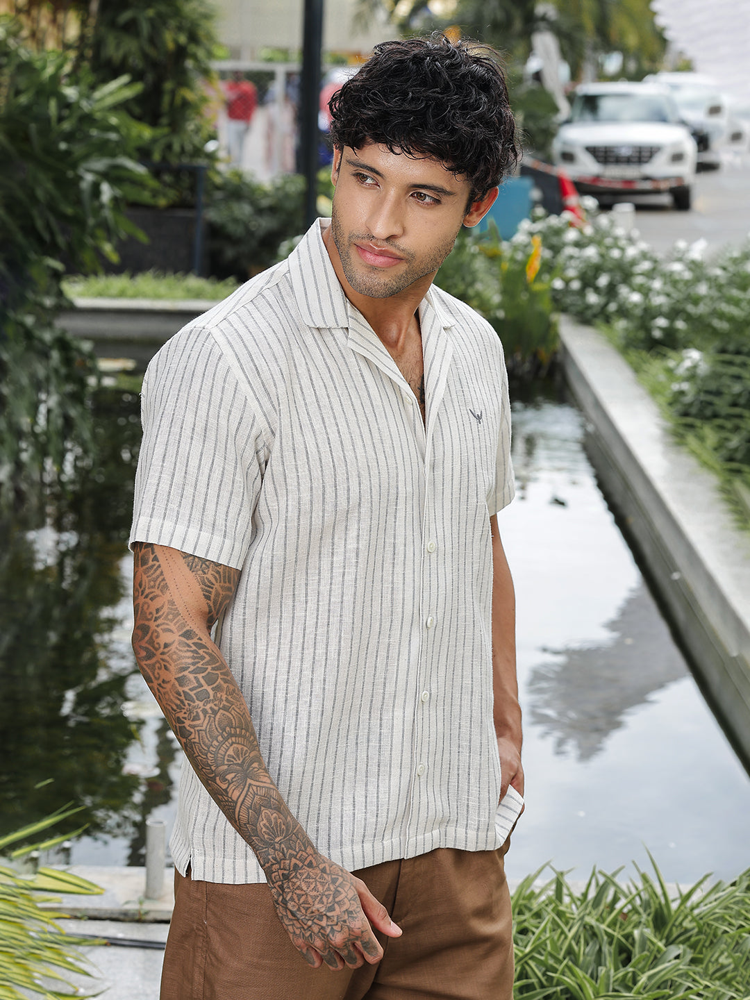 Grey Striped  Linen Shirt