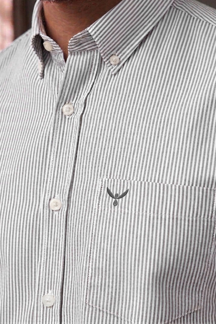 Grey Striped Slim Fit Cotton Shirt