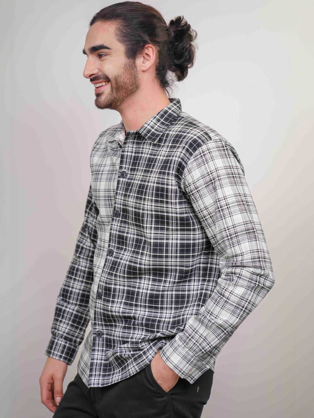 Black And White Checked Cotton Twill Boxy Fit Shirt