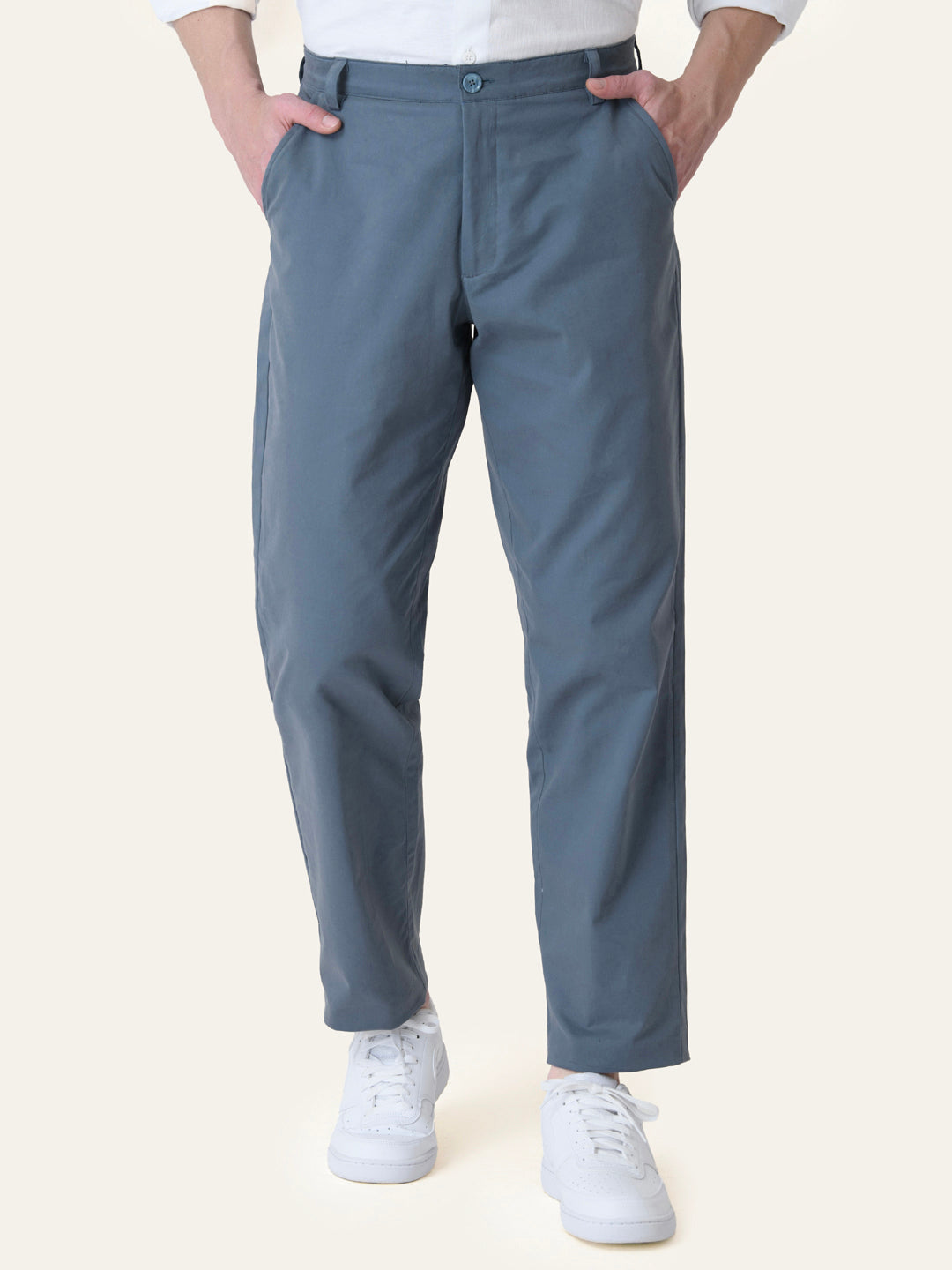 Blue Solid Slim Fit Chinos