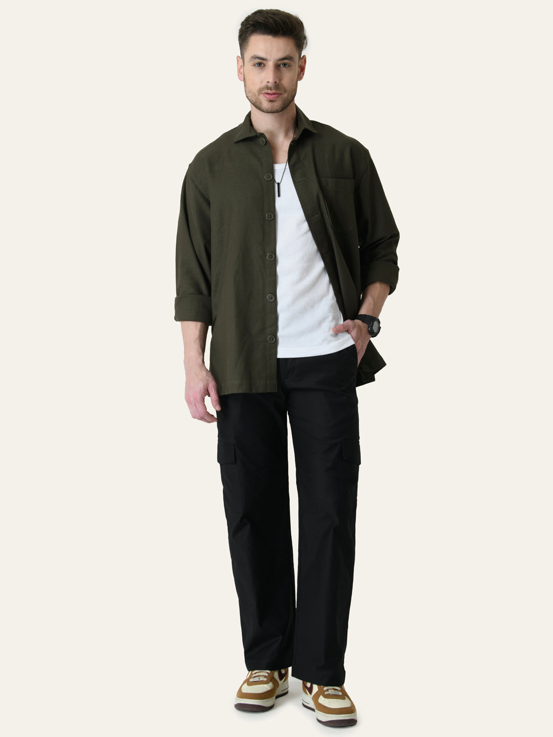 Black Solid Cargo Pants
