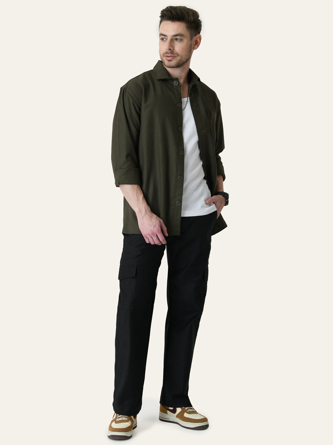 Black Solid Cargo Pants