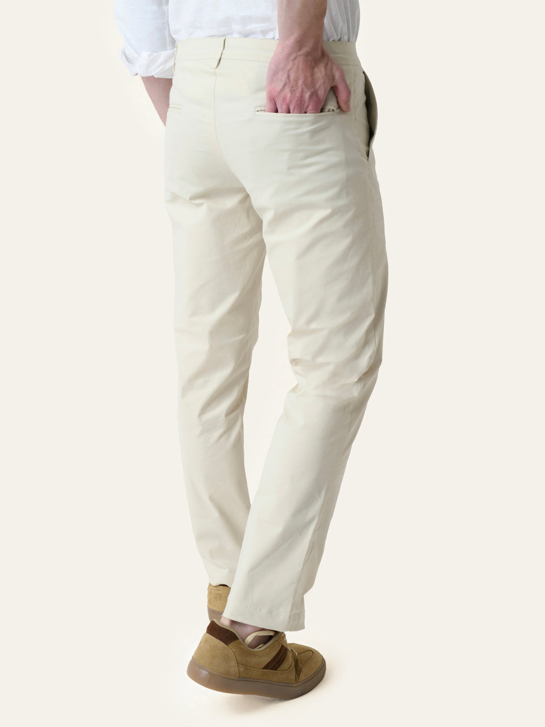 Cream Solid Slim Fit Chinos
