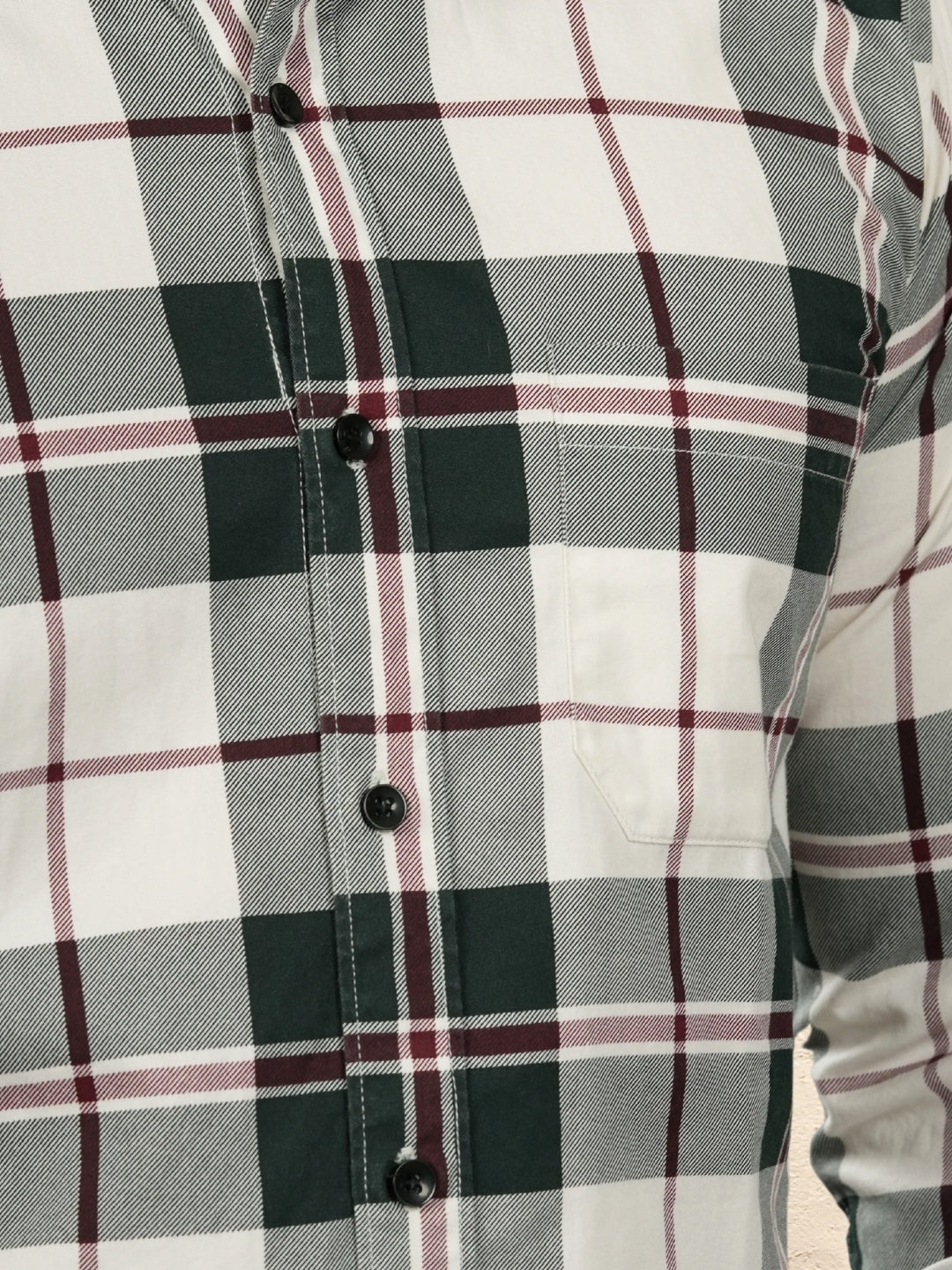 Contrast collar cotton green checks shirt