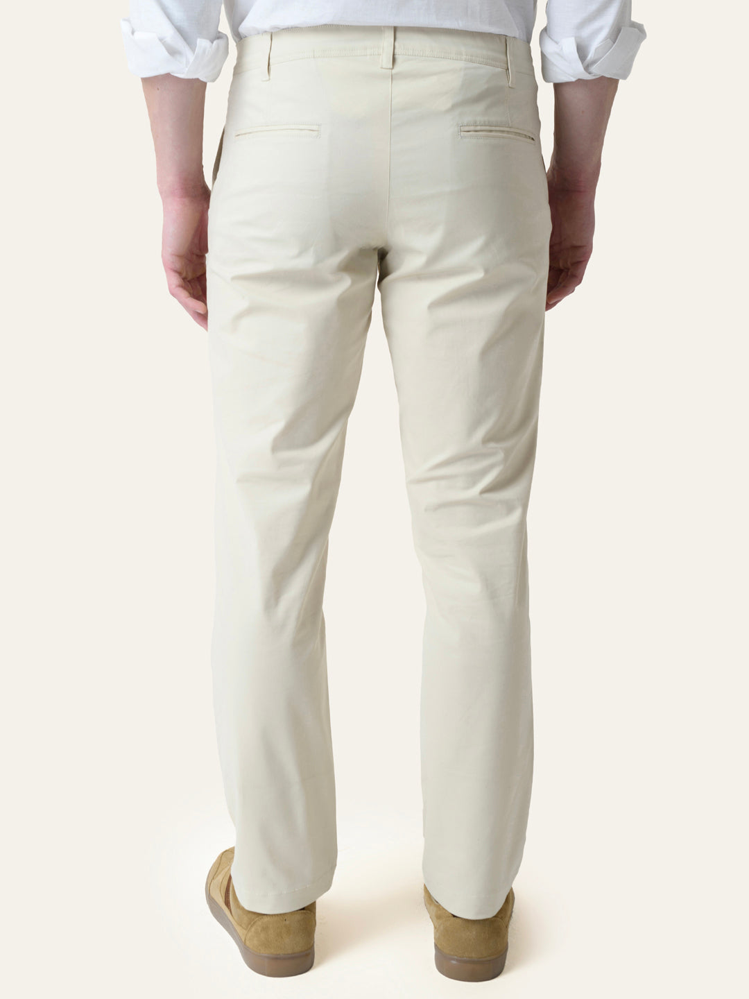 Cream Solid Slim Fit Chinos