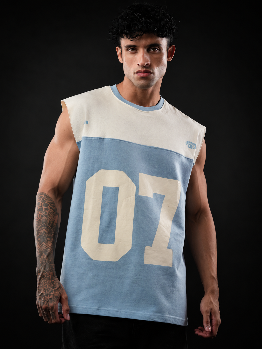 Sky Blue Cut & Sew 07 Oversized Tank Tshirt