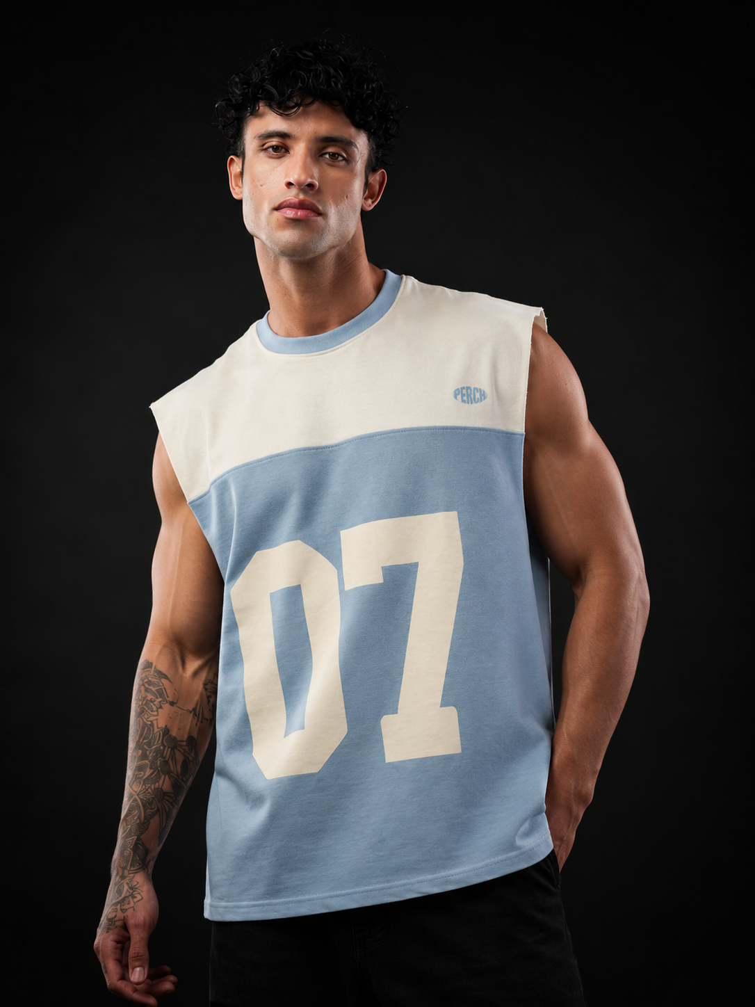 Sky Blue Cut & Sew 07 Oversized Tank Tshirt