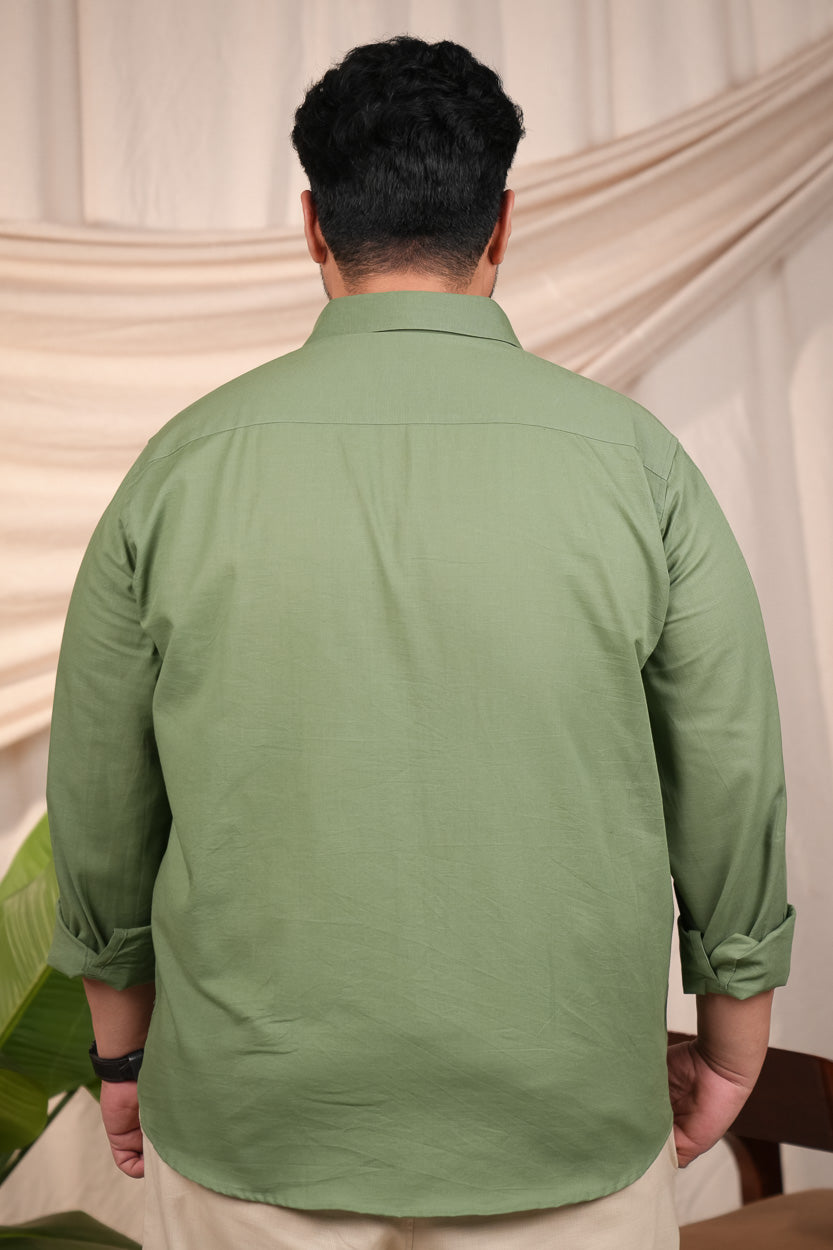 Moss Green Pre-Washed Linen Cotton Regular Fit Plus Size Shirt
