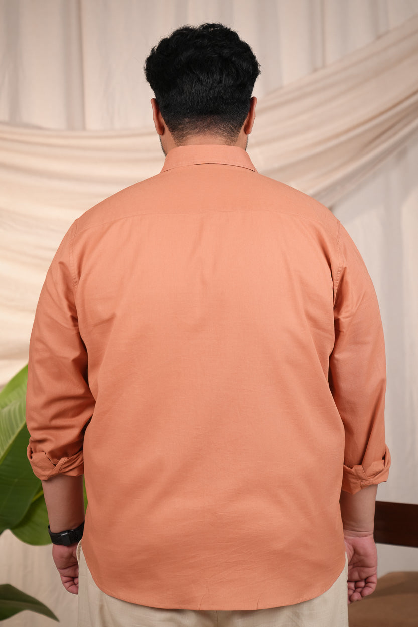 Orange Solid Pre-Washed Regular Plus Size Linen Cotton Shirt
