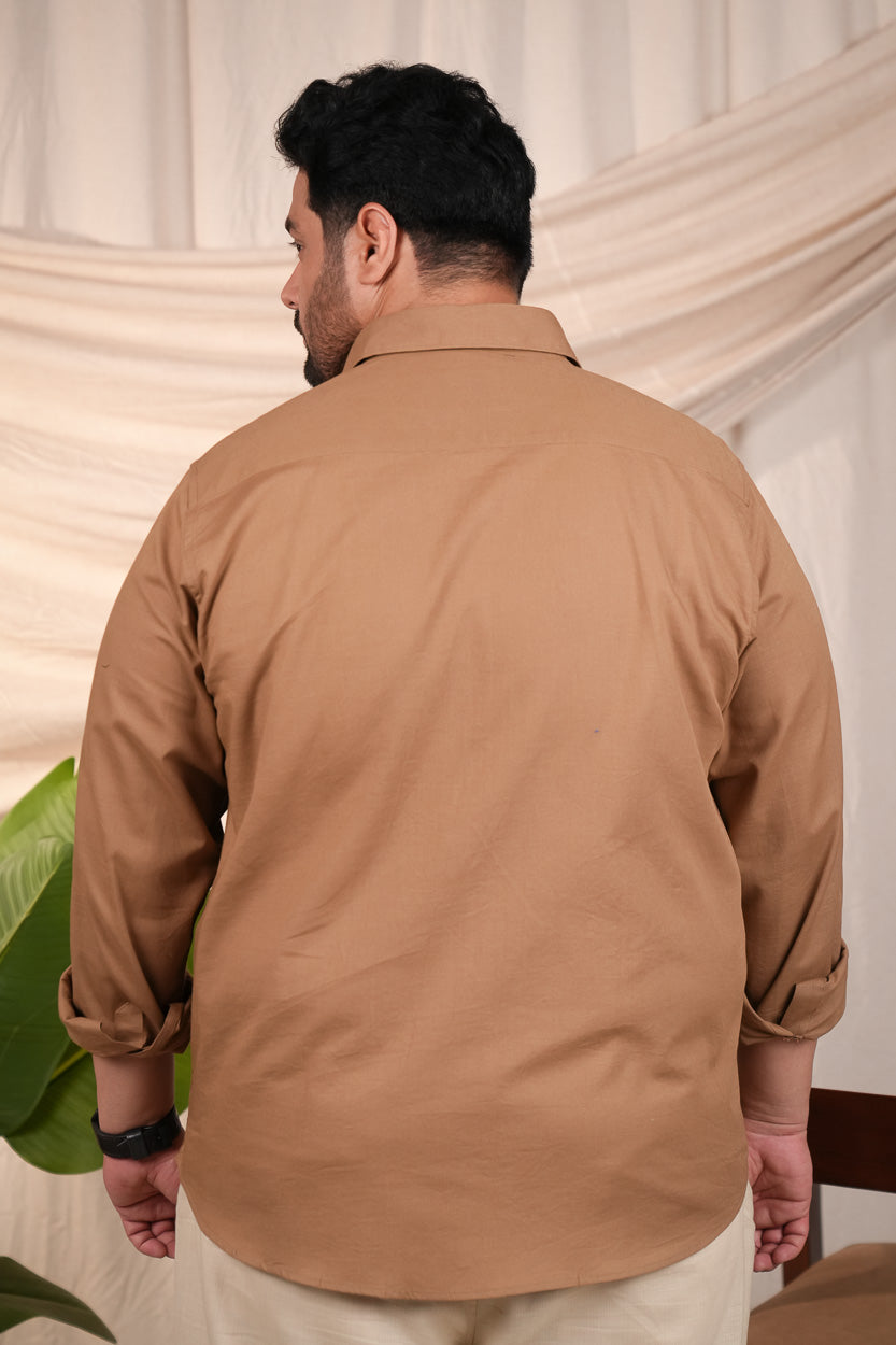 Brown Pre-Washed Linen Regular Plus Size Blend Shirt