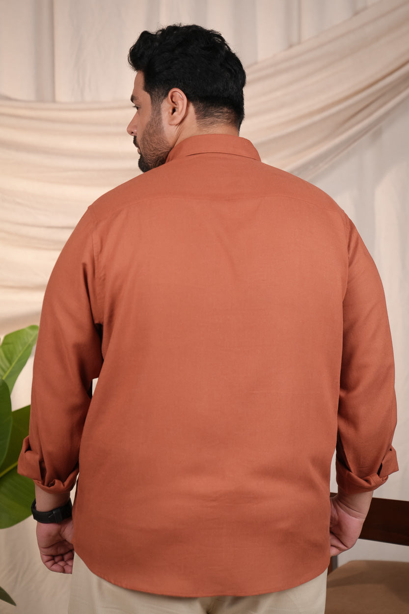 Rust Solid Pre-Washed Regular Plus Size Linen Cotton Shirt