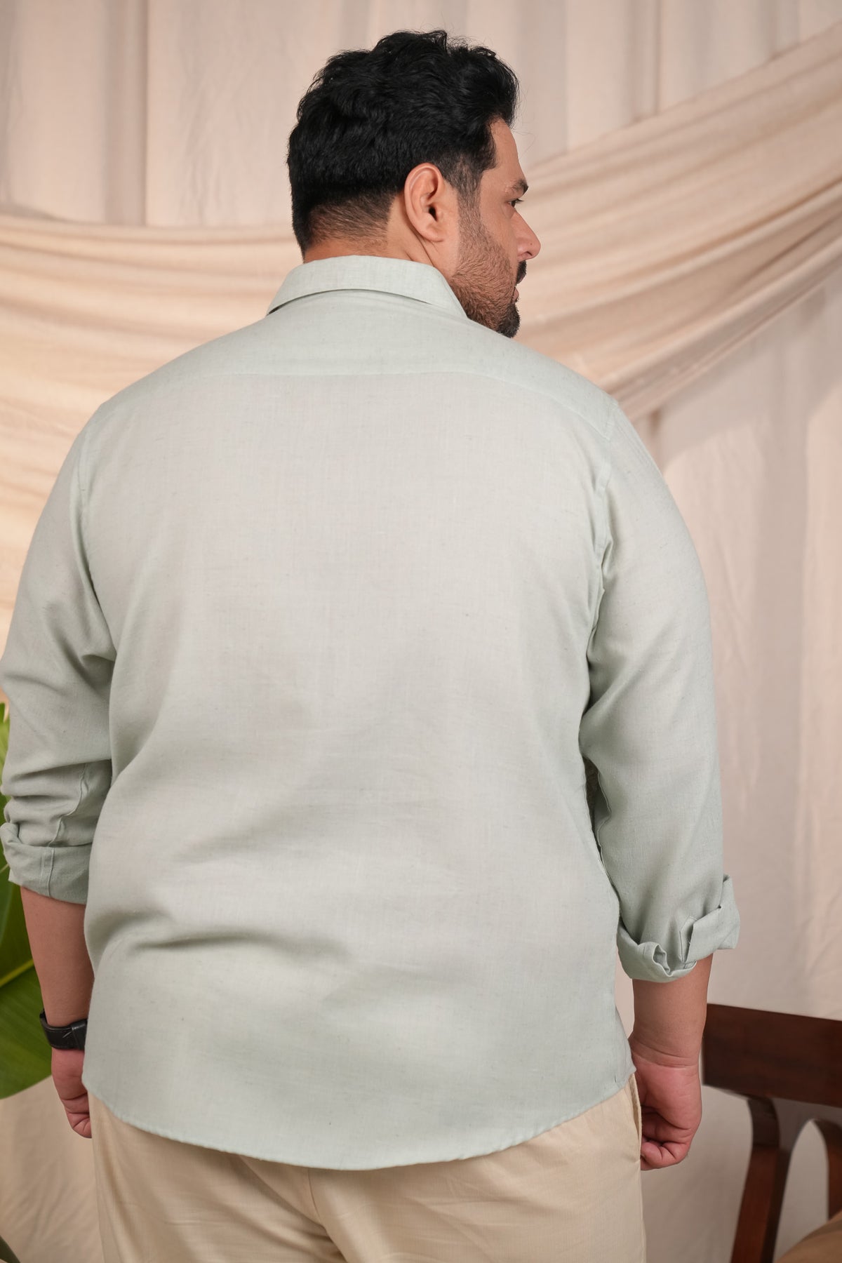 Pastel Green Solid Regular Plus Size Pre-Washed Linen Shirt
