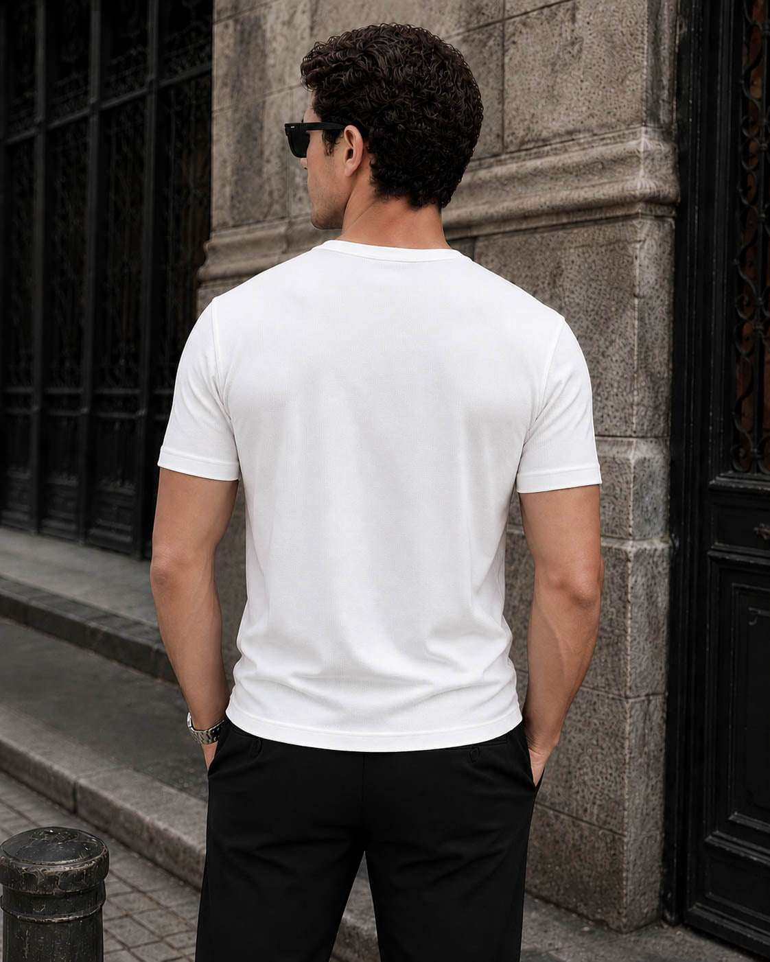 White Waffle Henley Half Sleeve T-Shirt