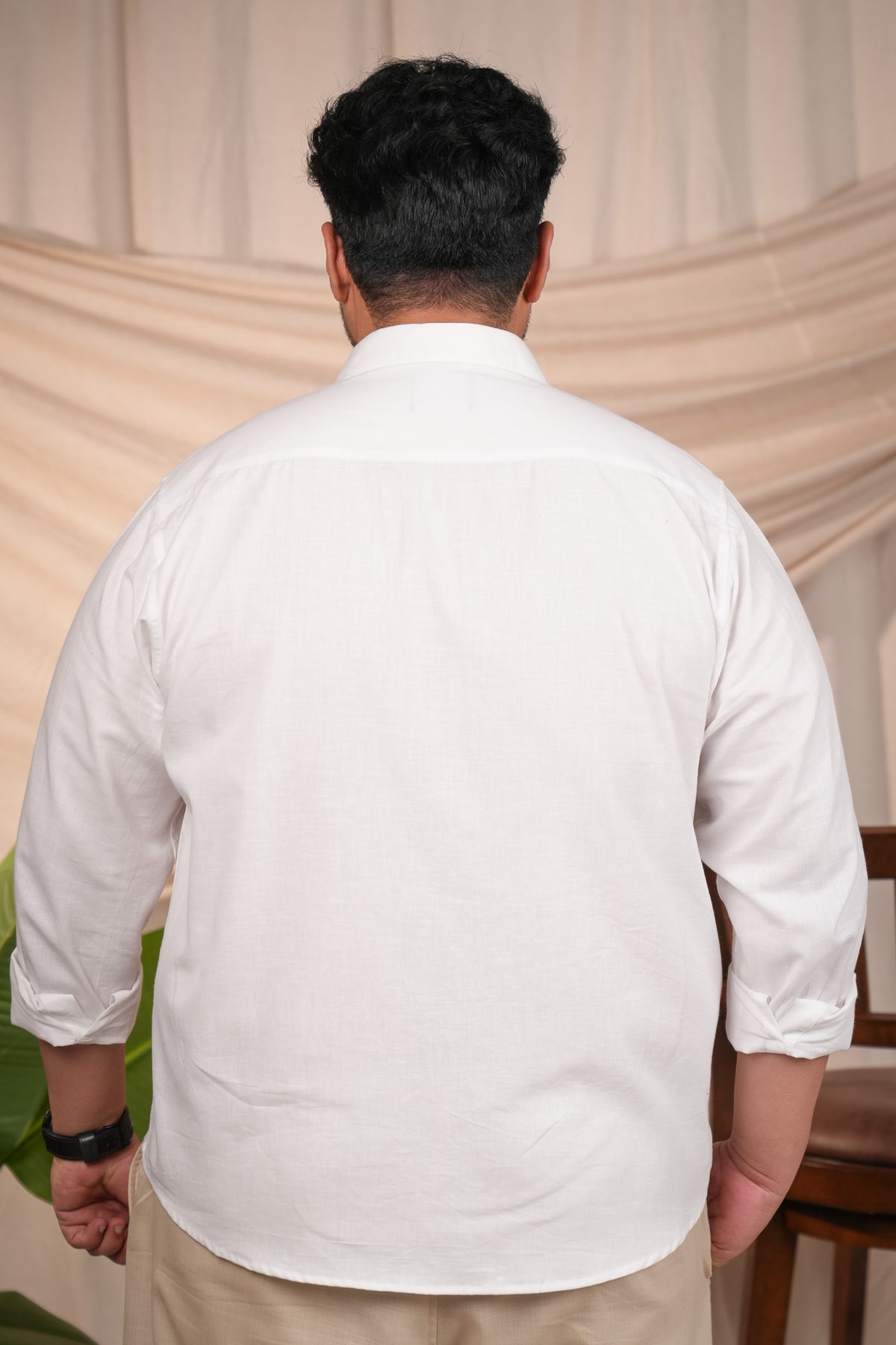 Crystal White Pre-Washed Linen Blend Button Down Regular Plus Size Shirt