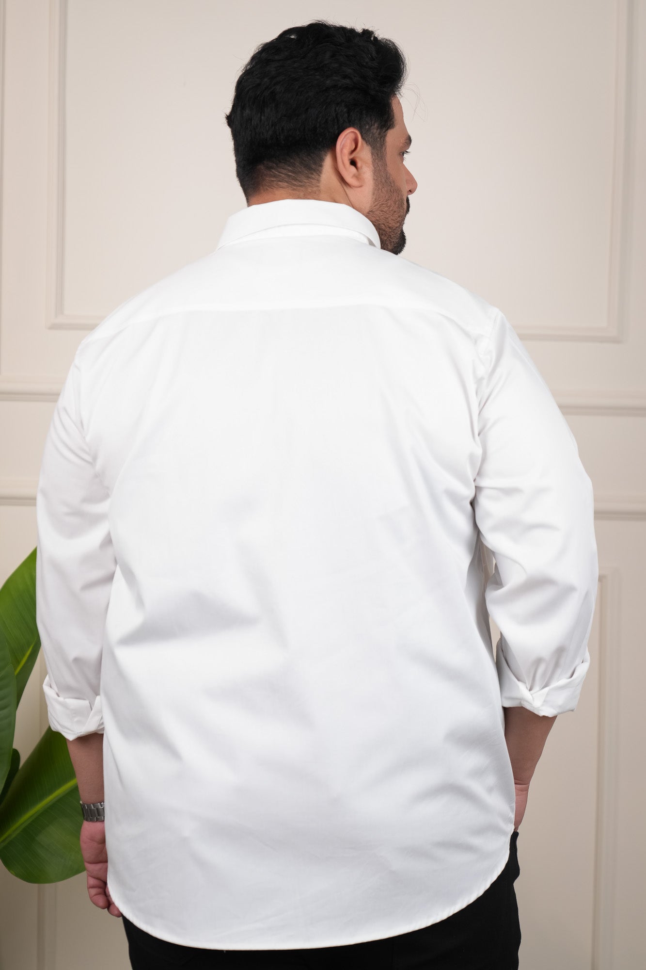 White Solid Cotton Twill  Regular Plus Size Shirt
