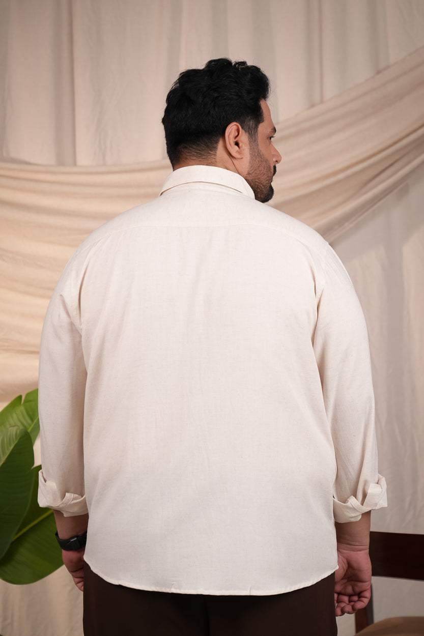 Natural Grain Ivory Pre-Washed Regular Plus Size Linen Cotton Shirt