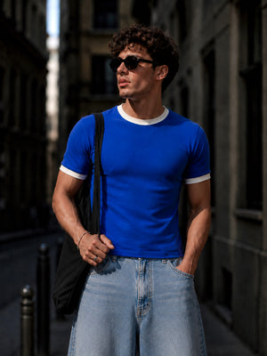 Royal Blue Cotton Half Sleeve Regular Fit Ringer Tshirt