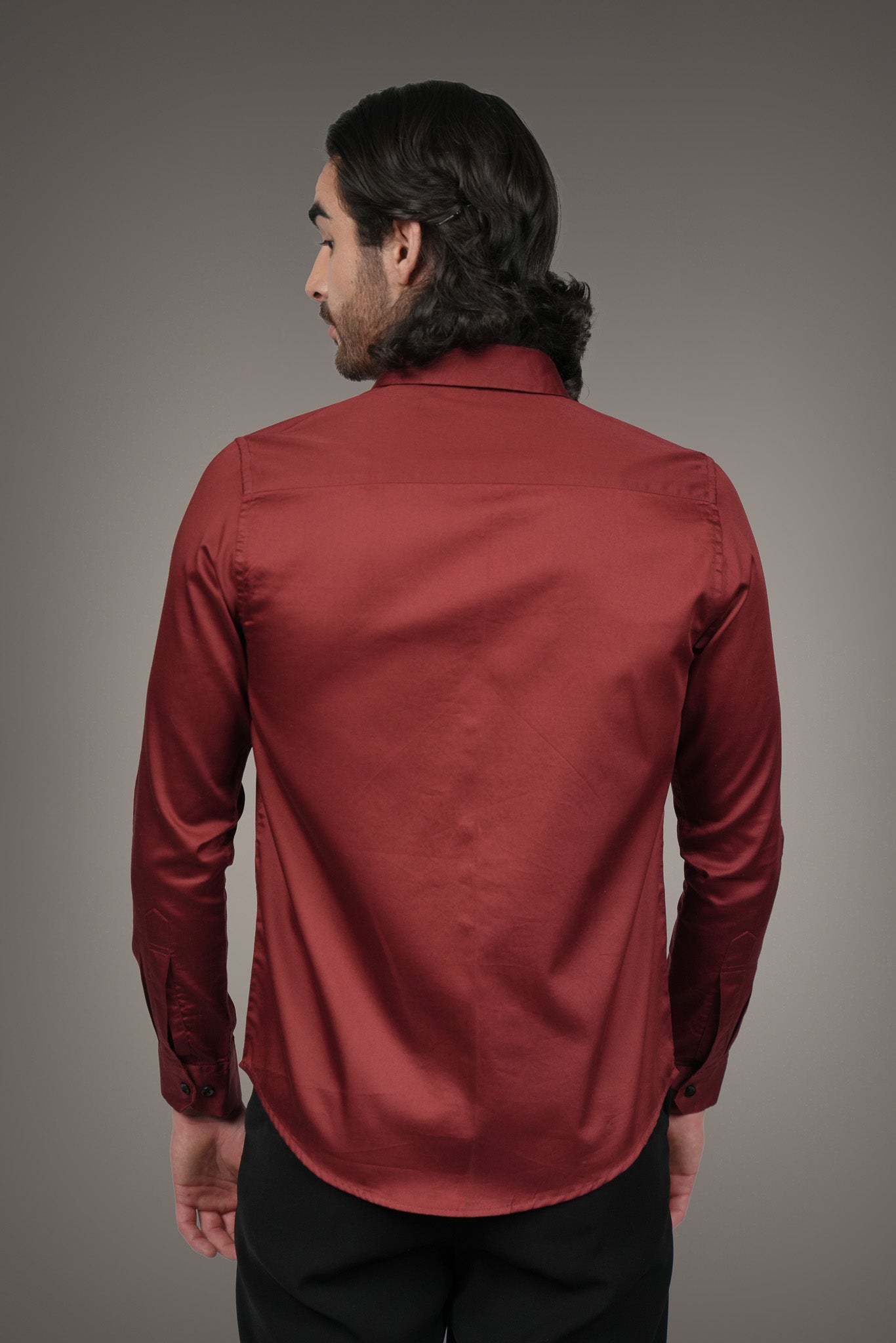 Intense Red Solid Cotton Satin Slim Fit Shirt
