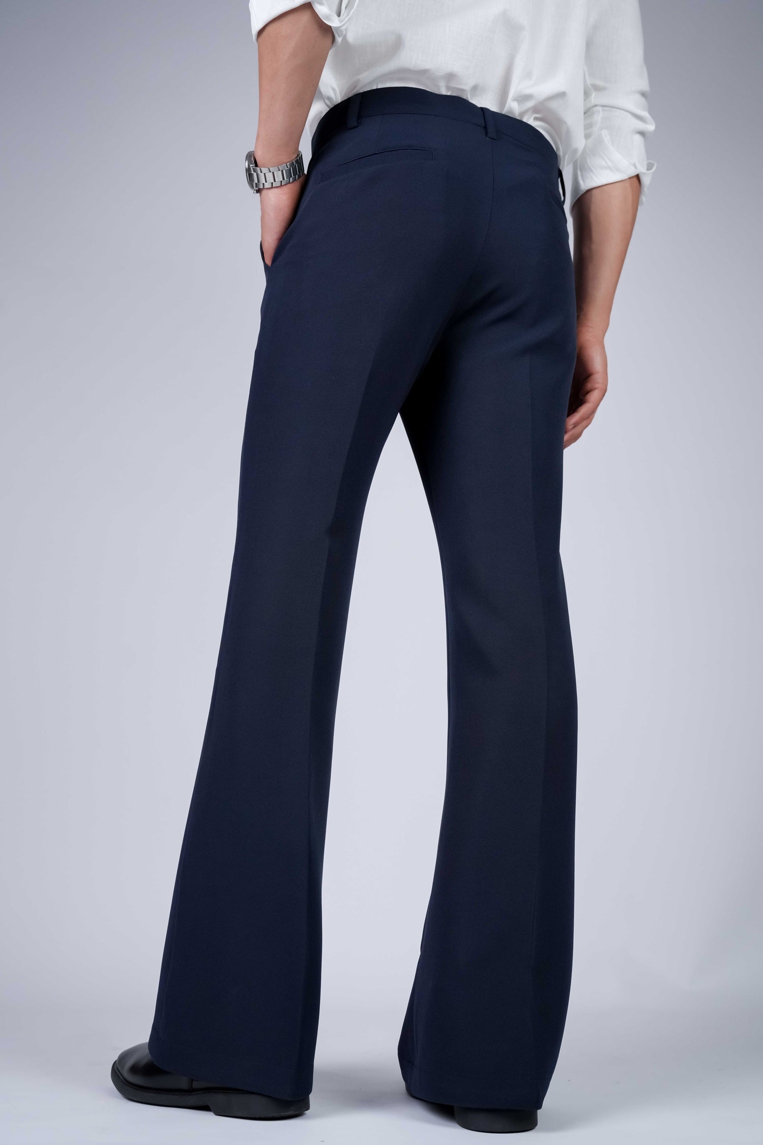 Navy Solid Boot Cut Fit Pants