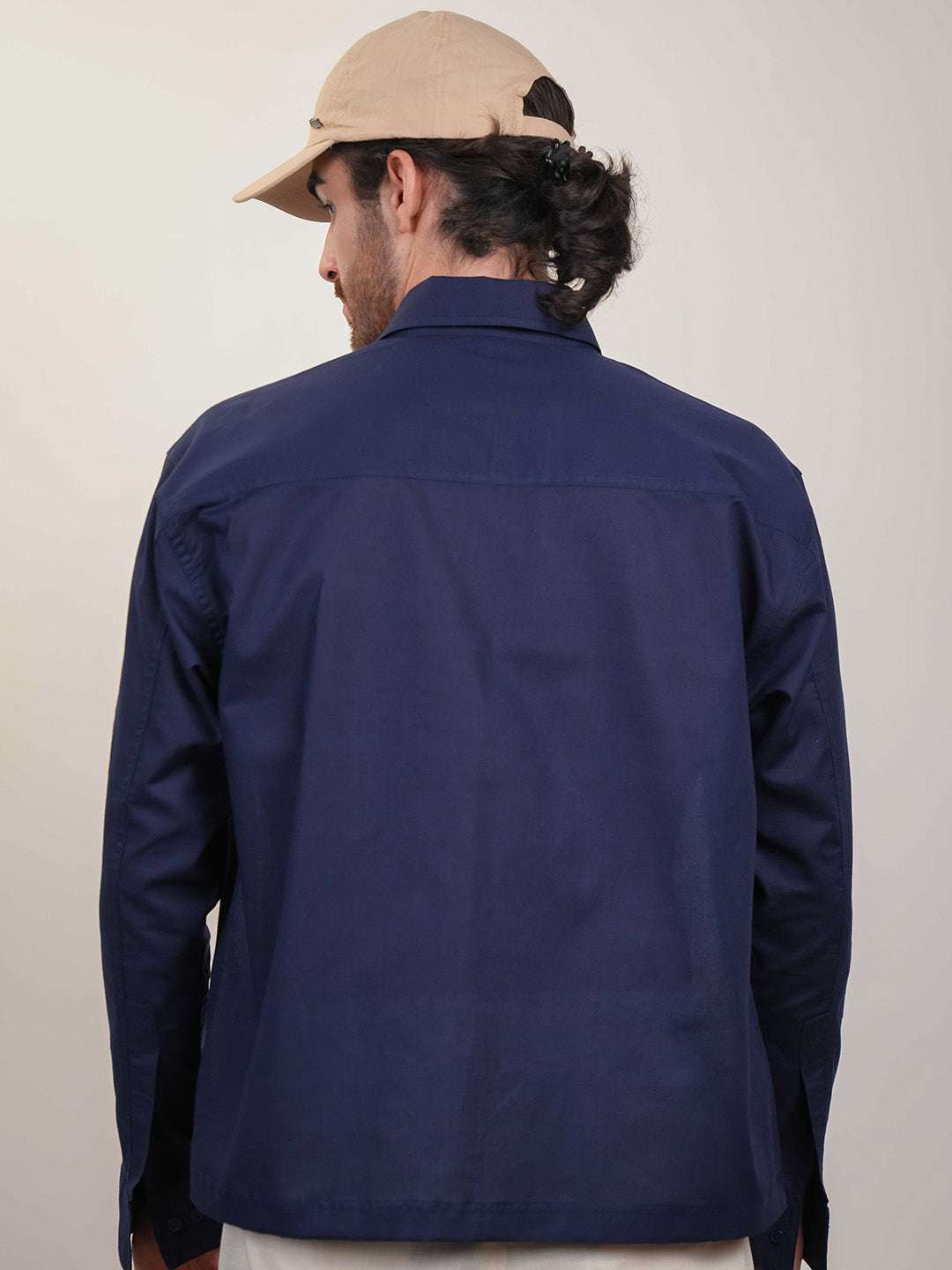 Navy Blue Solid Linen Cotton Boxy Fit Shirt