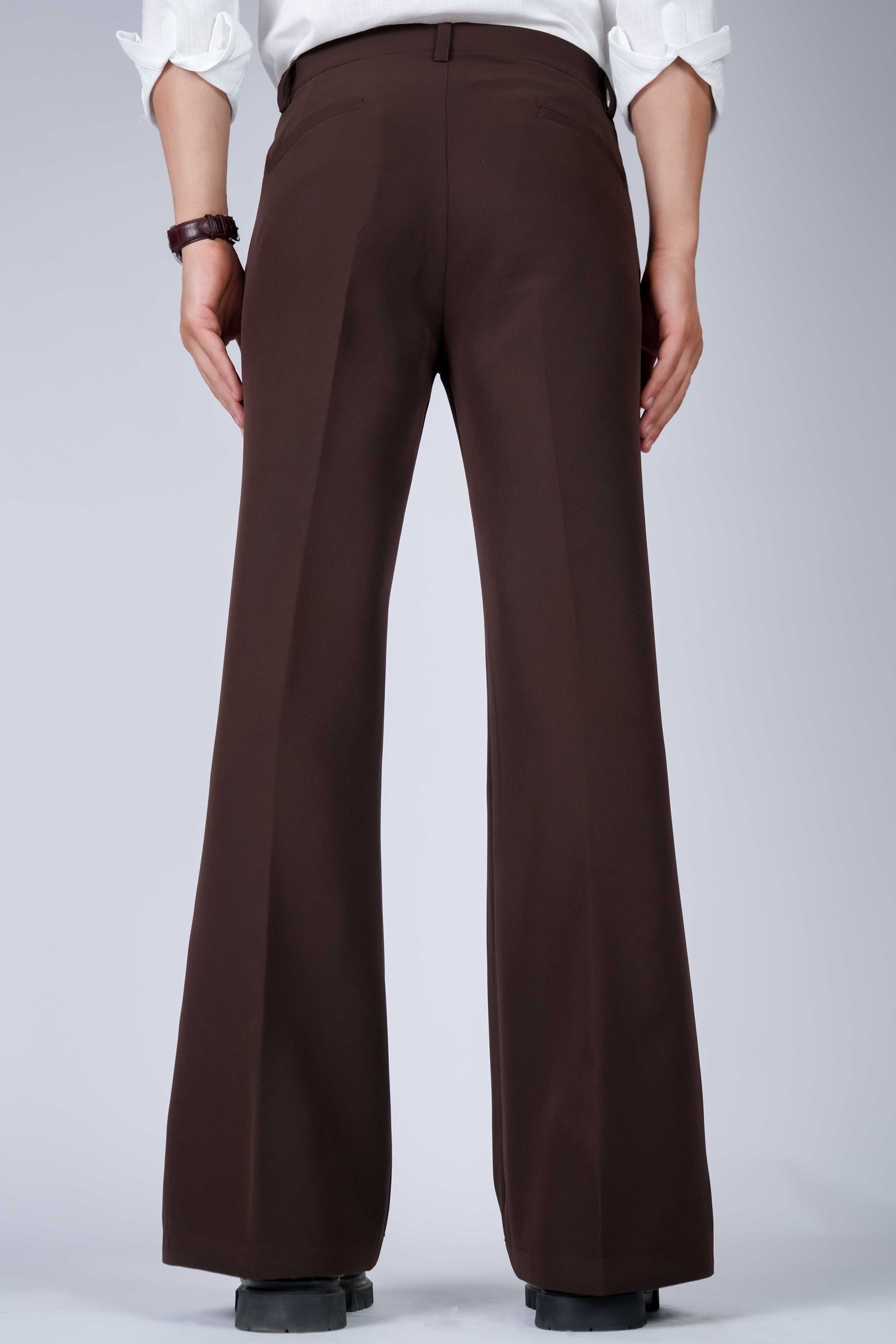 Brown Solid Boot Cut Fit Pants