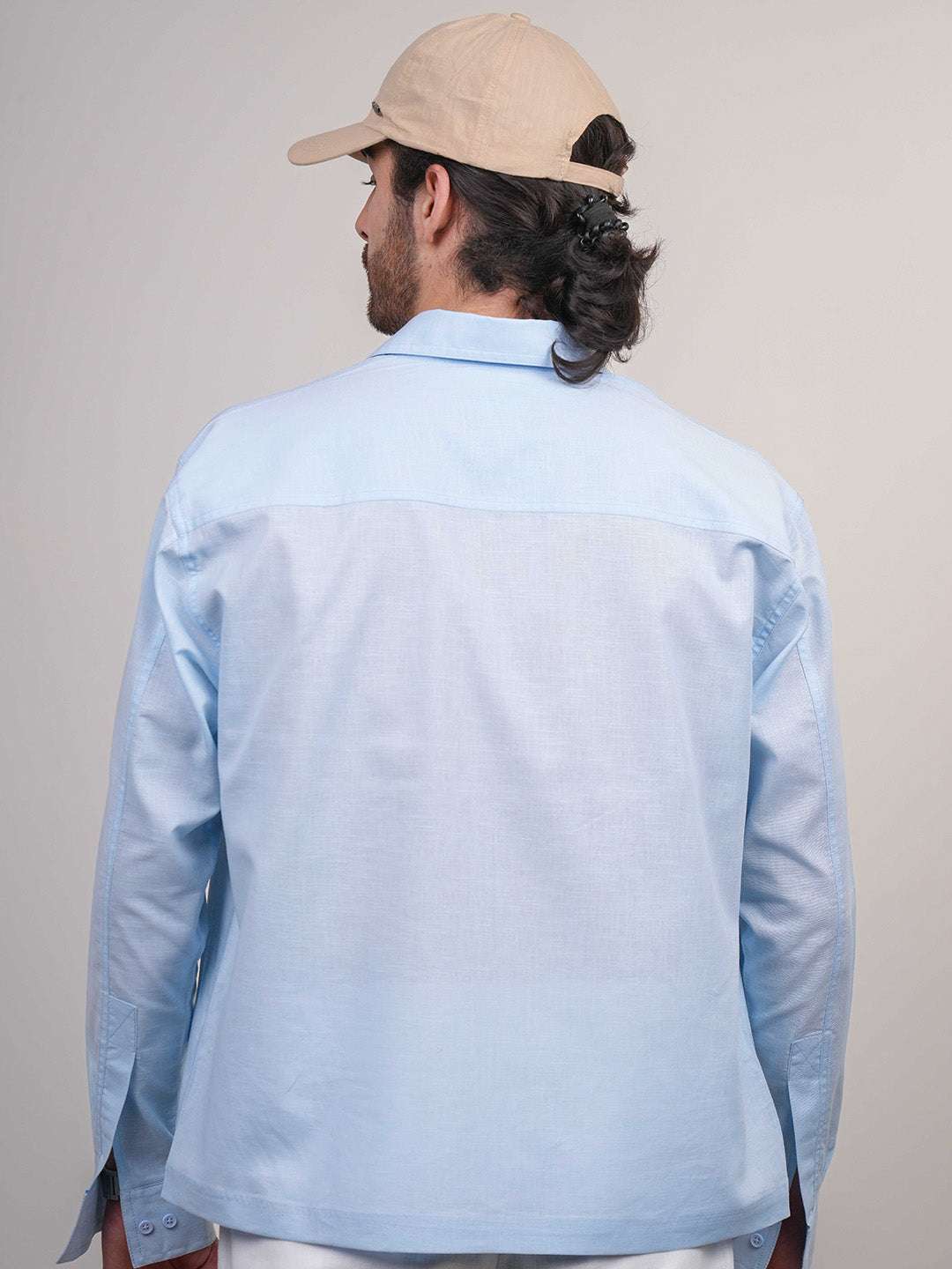 Sky Blue Solid Linen Cotton Boxy Fit Shirt