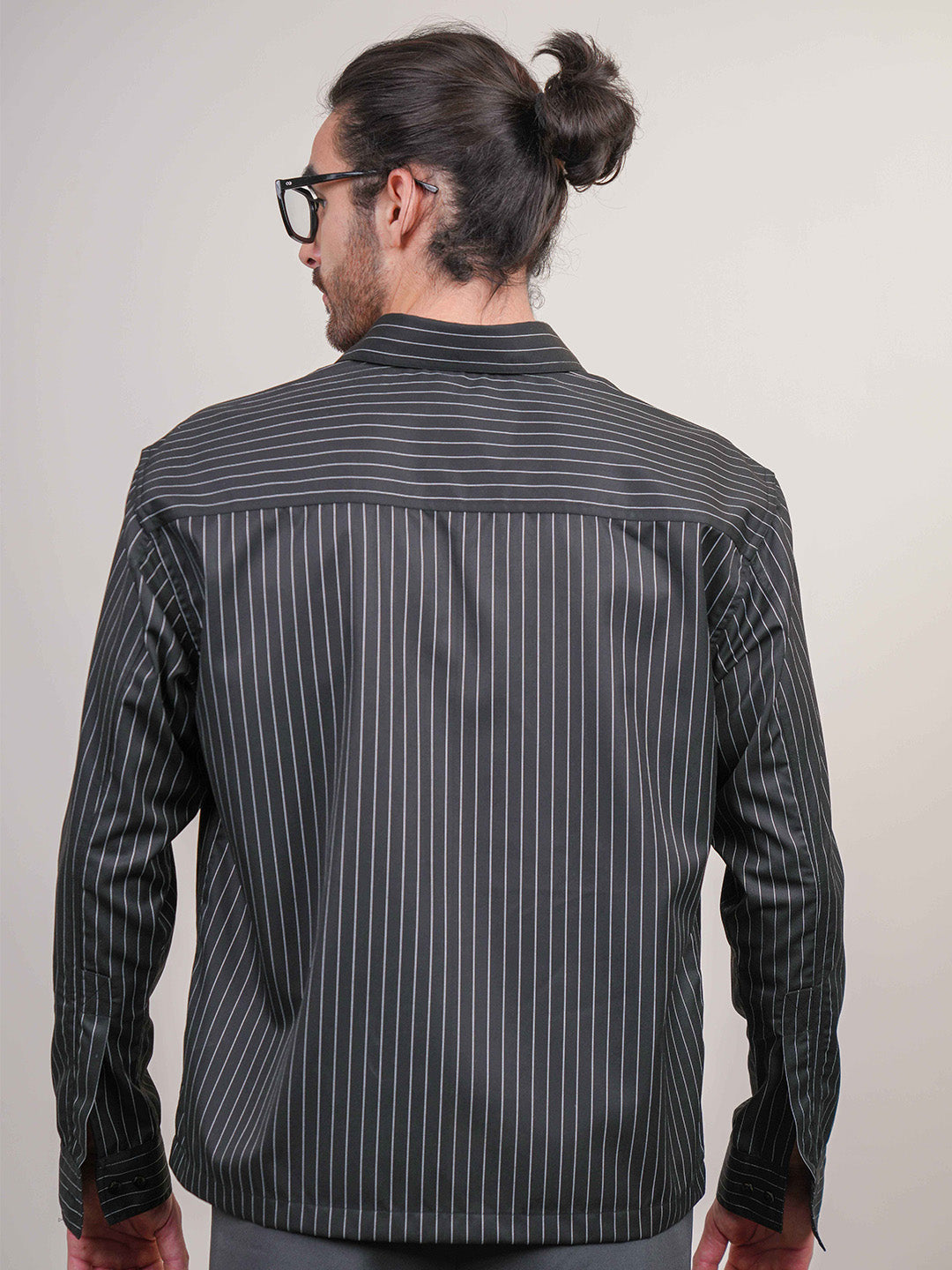 Black Striped Cotton Boxy Fit Shirt