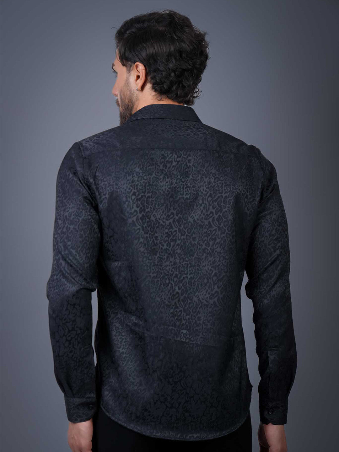 Black Textured Jacquard Slim Fit Shirt