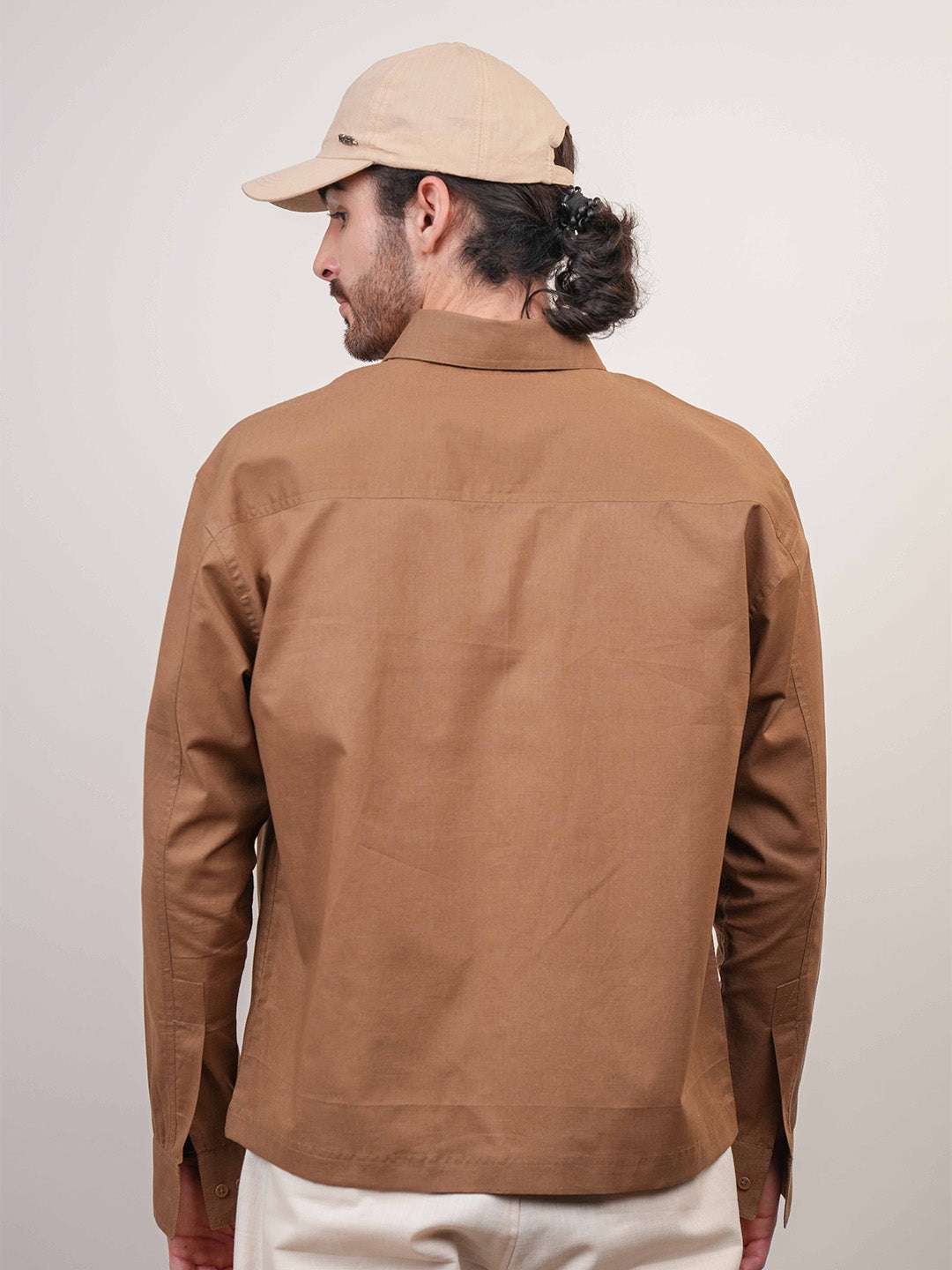 Brown Solid Linen Cotton Boxy Fit Shirt