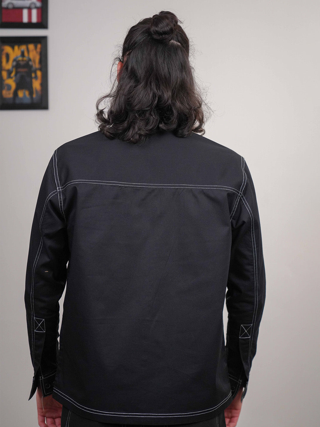 Black Solid Heavy Cotton Twill Boxy Fit Shirt For Men