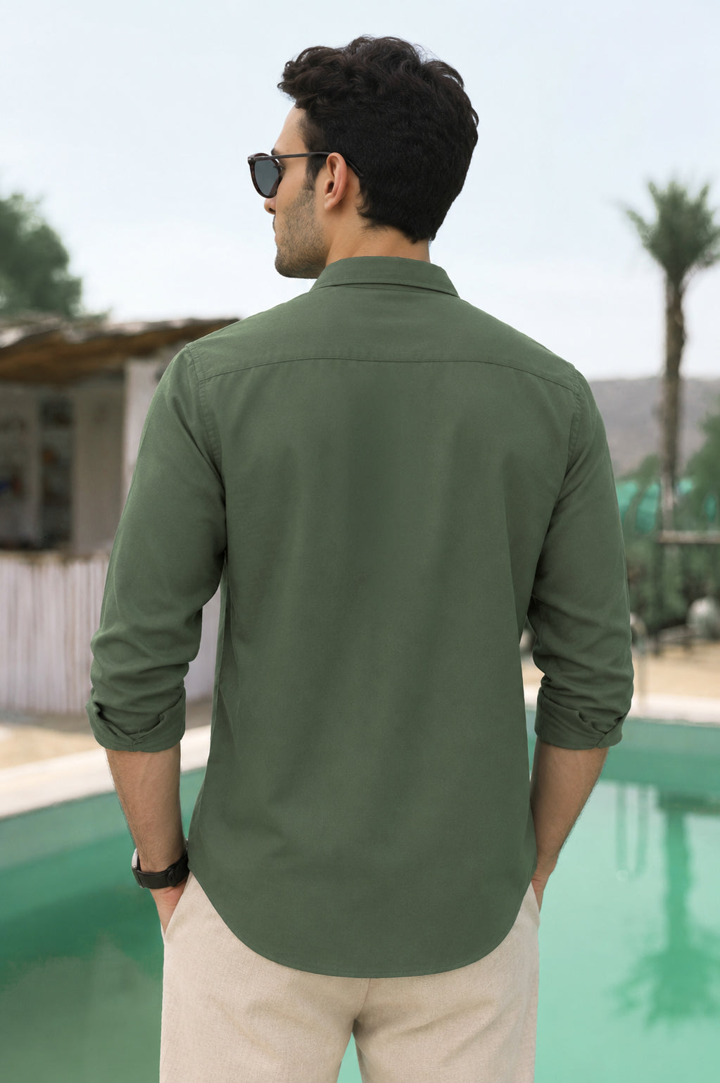 Moss Green Pre-Washed Linen Cotton Shirt