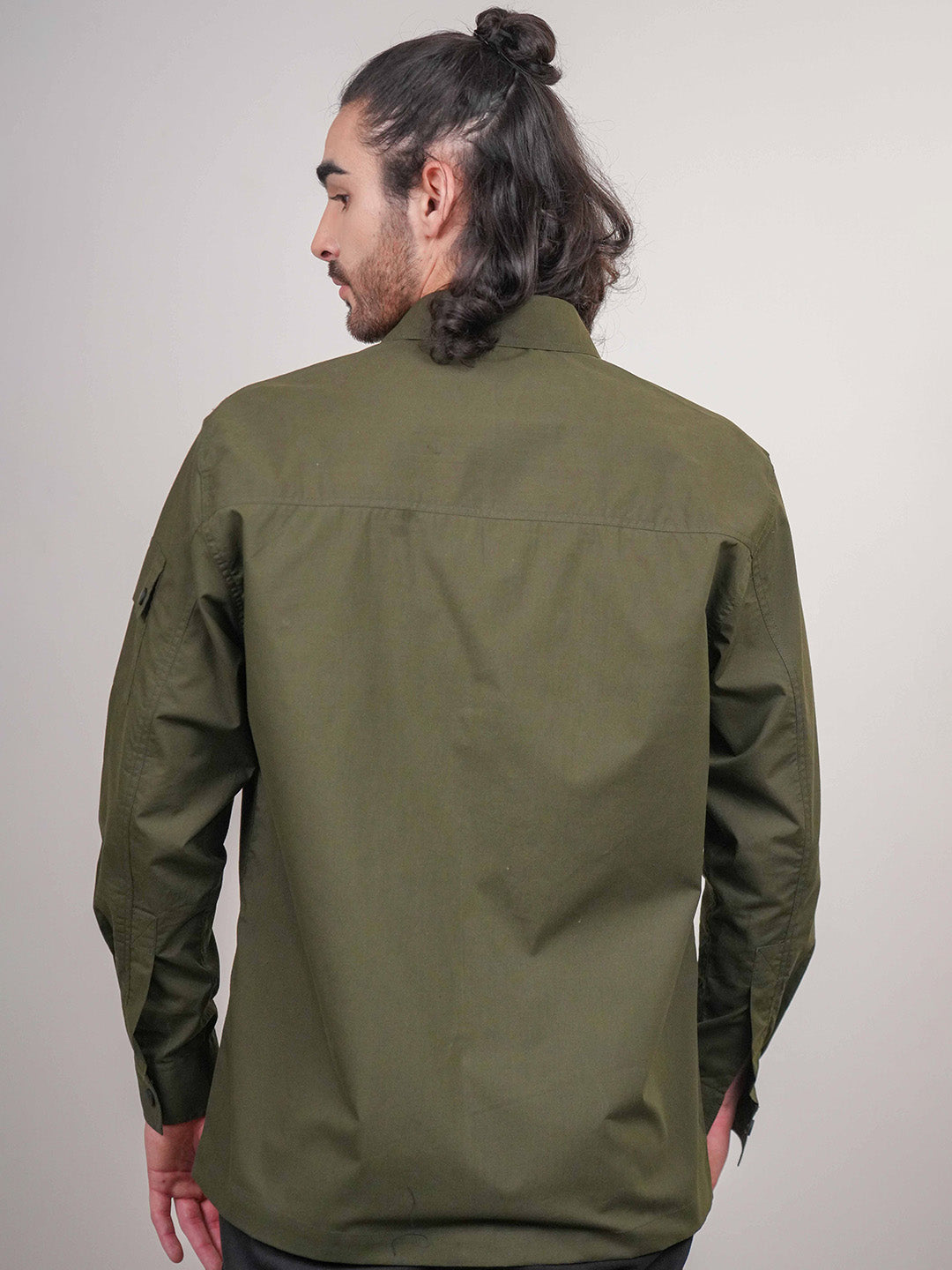 Olive Green Solid Heavy Cotton Poplin Boxy Fit Shirt