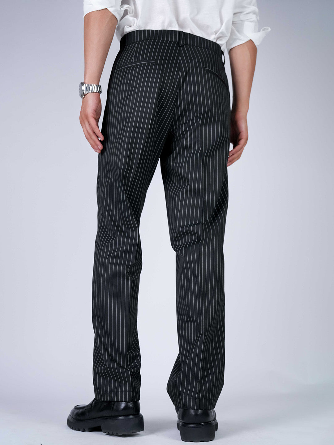 Black Striped Viscose Slim Fit Pant