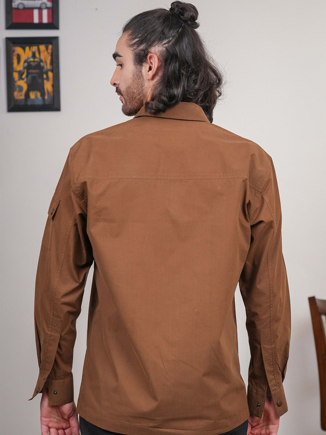 Brown Solid Heavy Cotton Poplin Snap button Boxy Fit Shirt