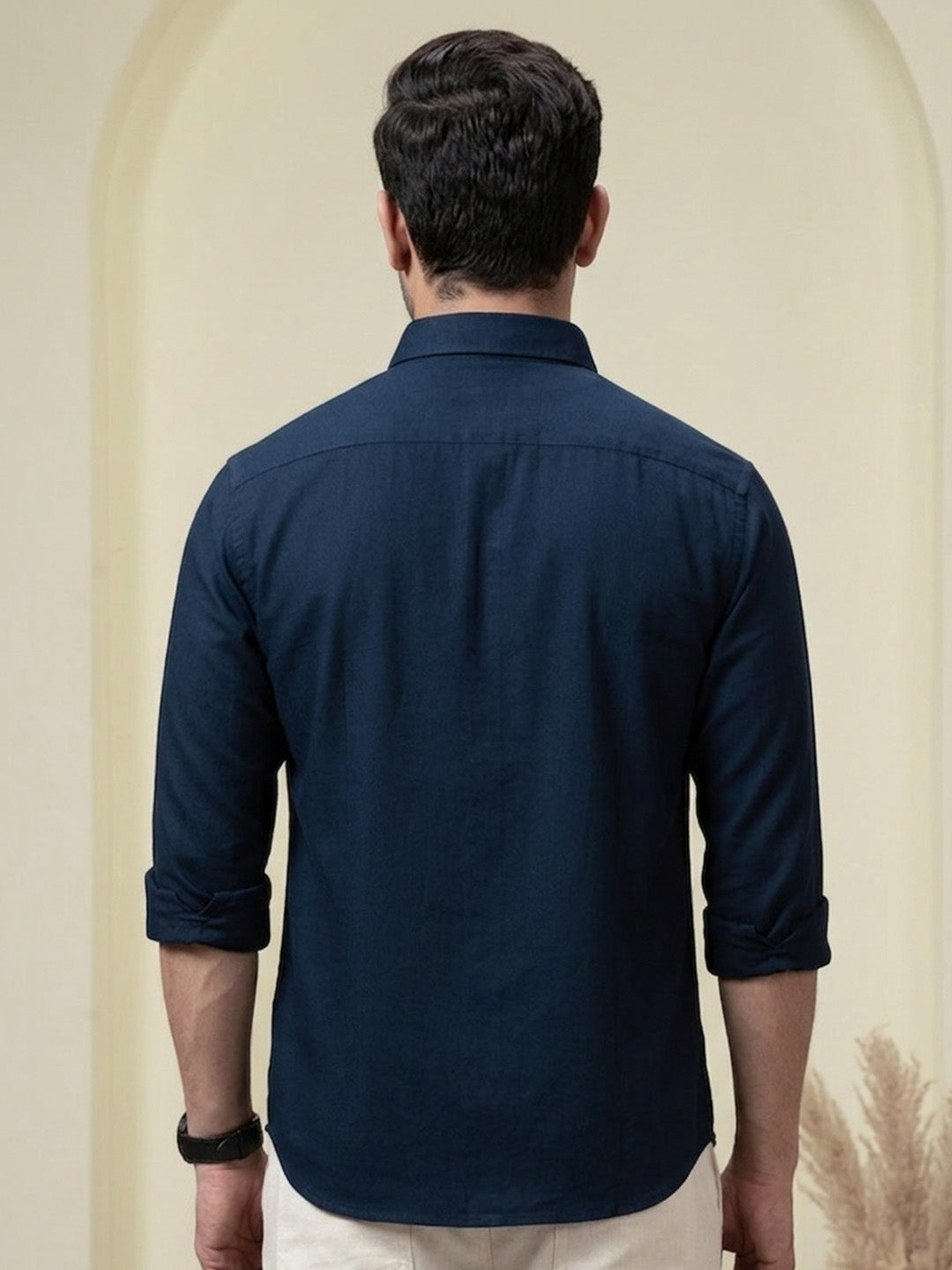 Navy Blue Pre-Washed Linen Blend Shirt