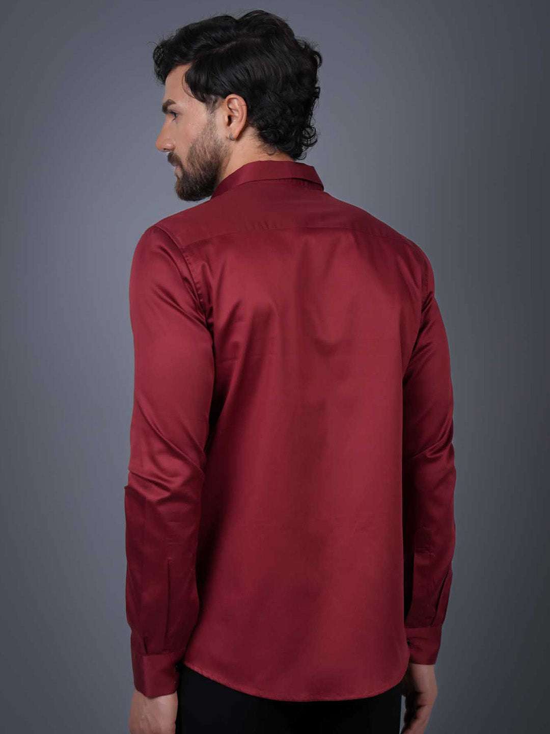 Intense Red Sequin Cotton Satin Slim Fit Shirt