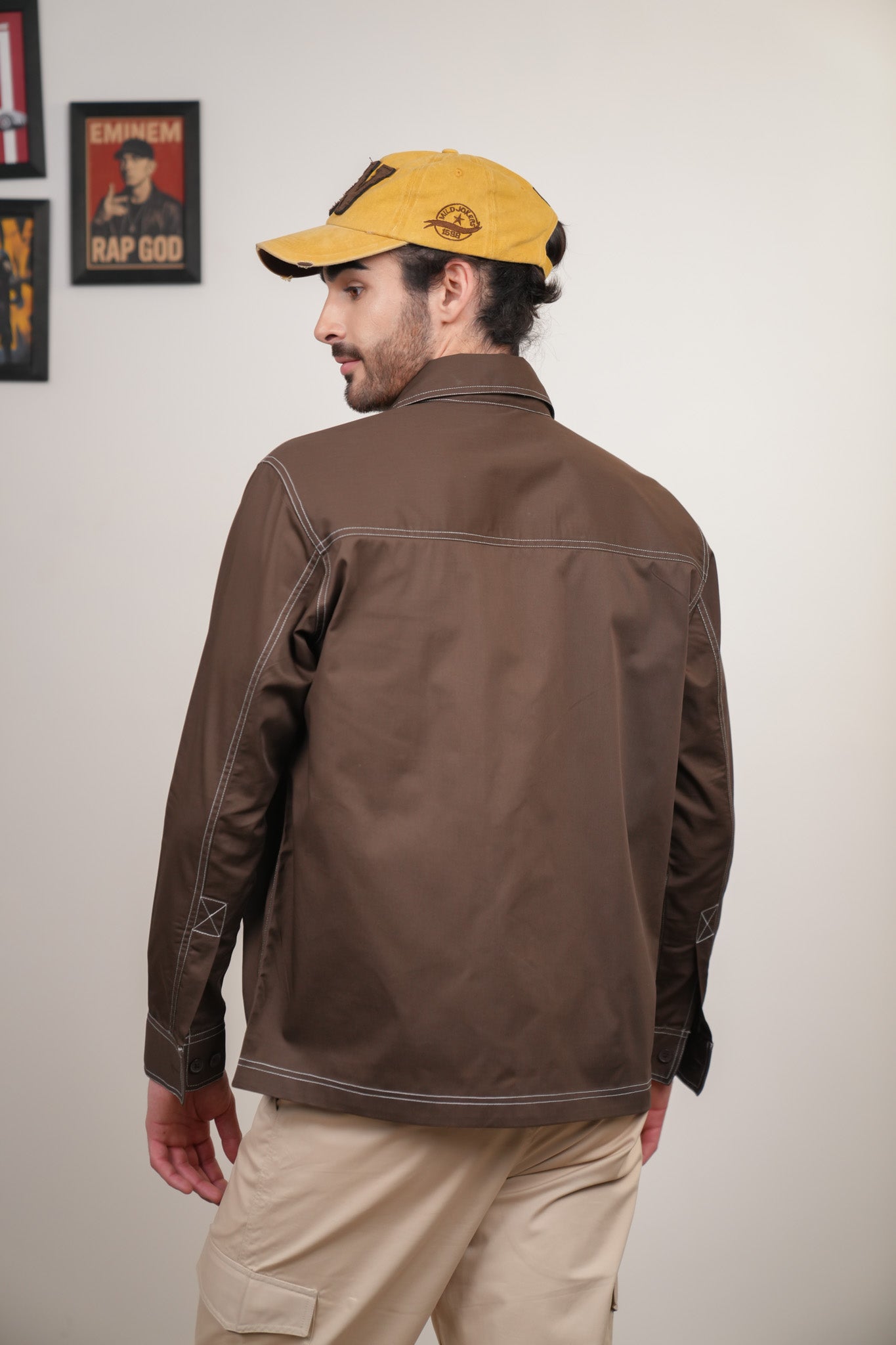 Brown Solid Heavy Cotton Twill Boxy Fit Shirt For Men