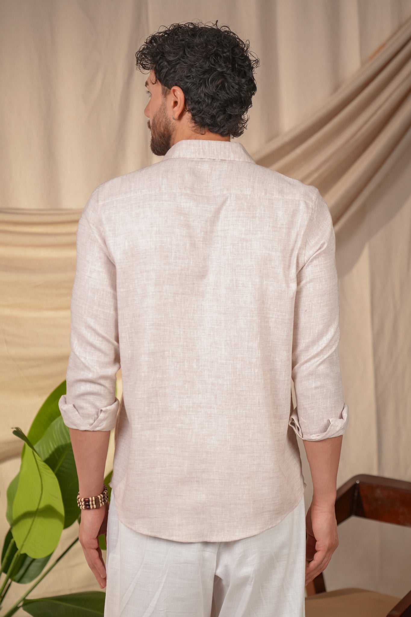Dusty Pink Solid Pre-Washed Linen Cotton Slim Fit Shirt