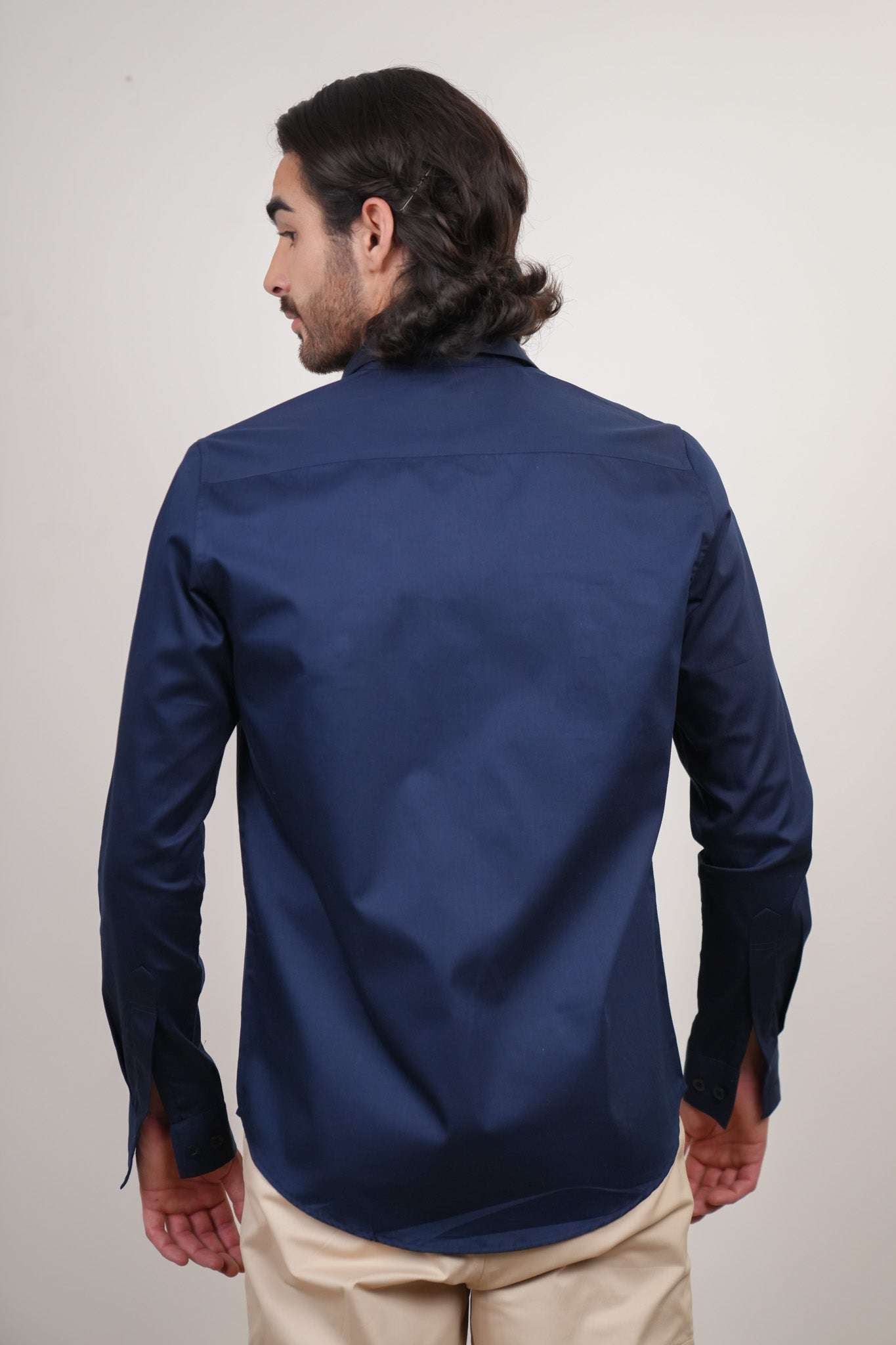 Navy Solid Cotton Twill Slim Fit Shirt