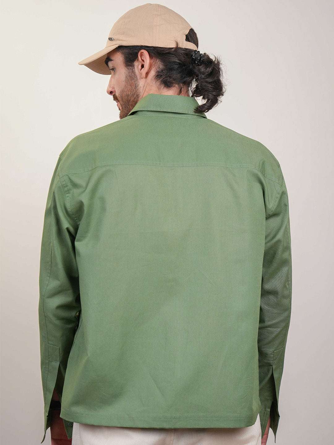 Moss Green Solid Linen Cotton Boxy Fit Shirt